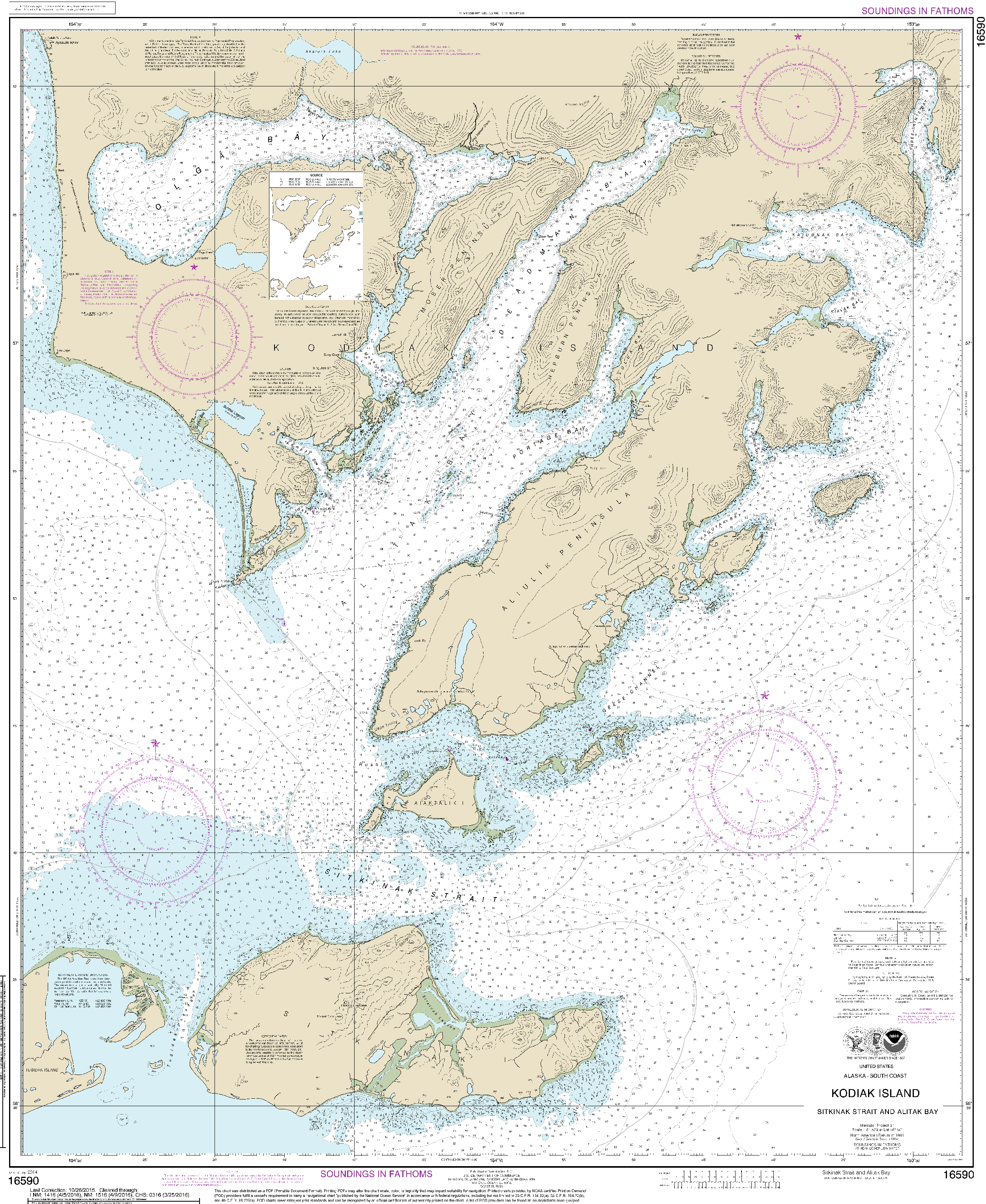 NOAA Nautical Chart 16590: Kodiak Island Sitkinak Strait and Alitak Bay