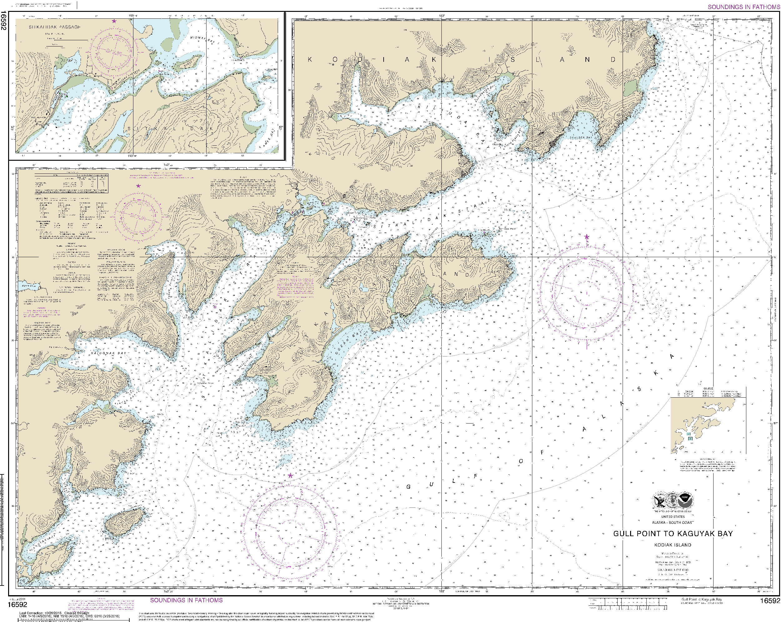 NOAA Nautical Chart 16592: Kodiak Island Gull Point to Kaguyak Bay;Sitkalidak Passage 