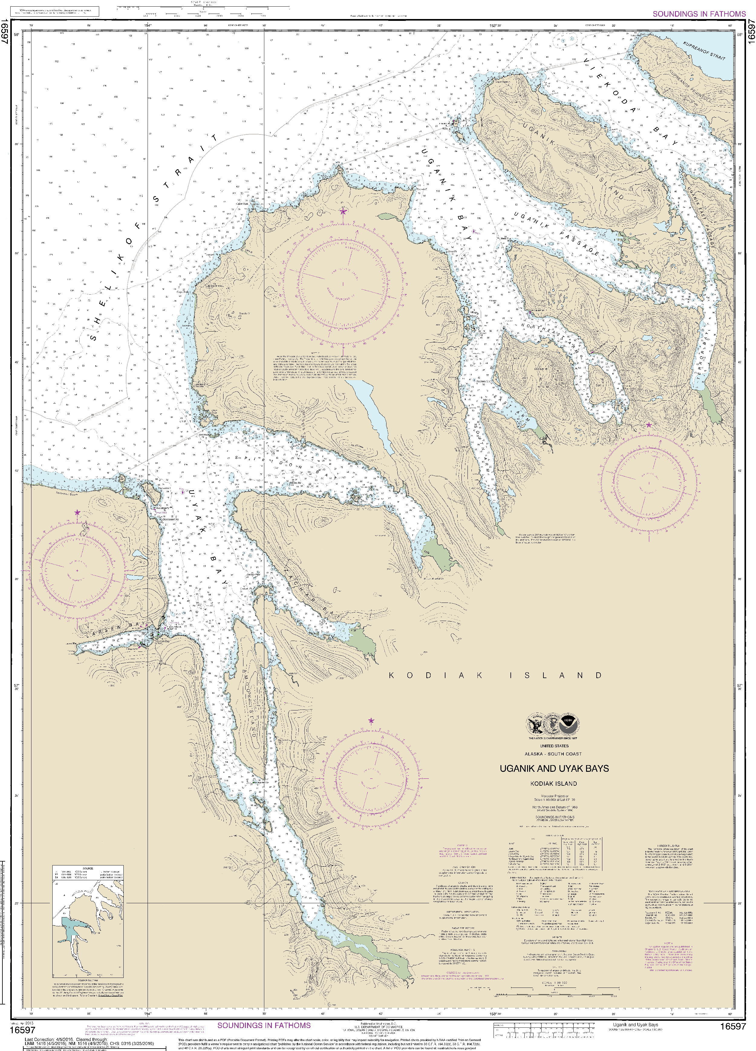 NOAA Nautical Chart 16597: Uganik and Uyak Bays