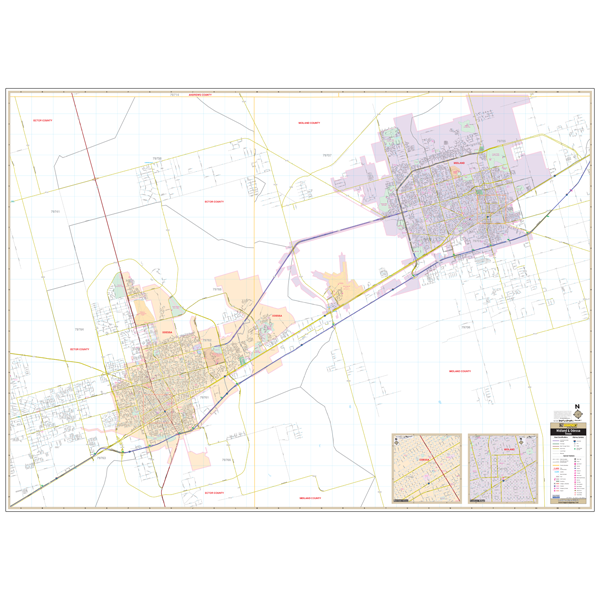 Midland Odessa, Tx Wall Map - Large Laminated
