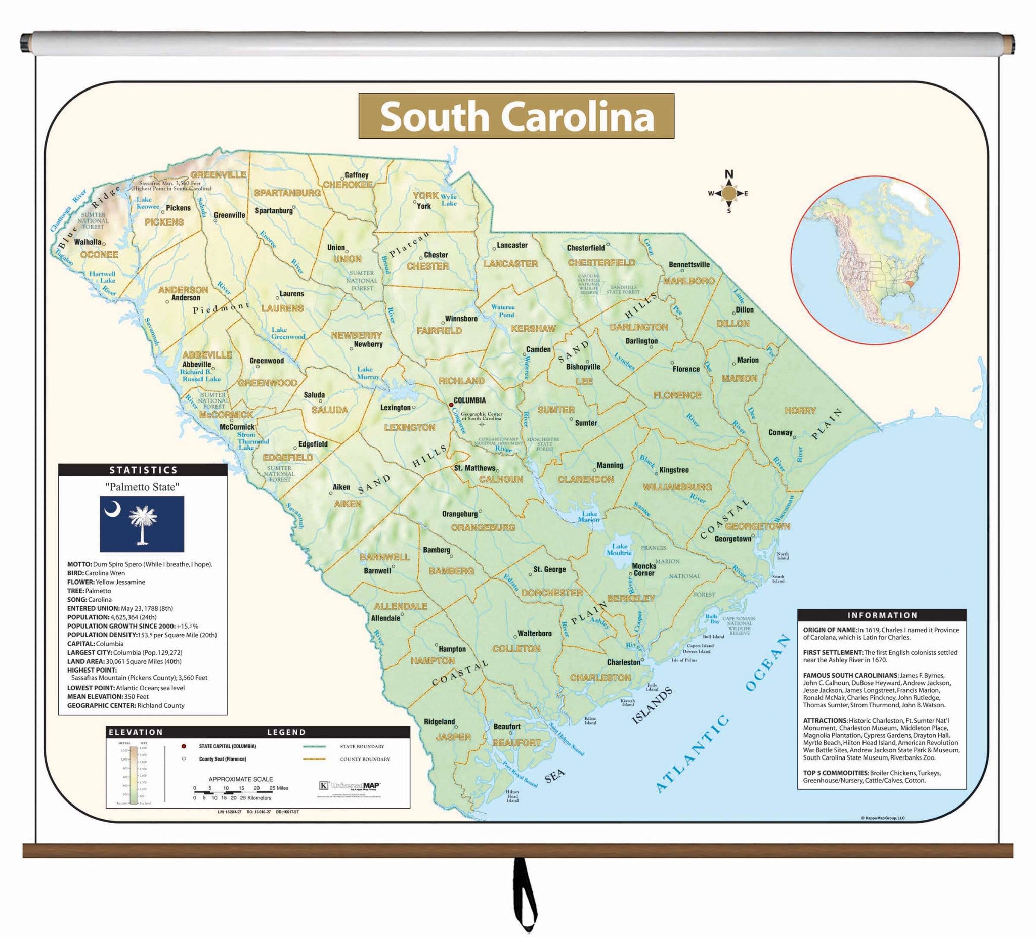 Kappa Map Group  South Carolina Large Scale Shaded Relief Wall Map