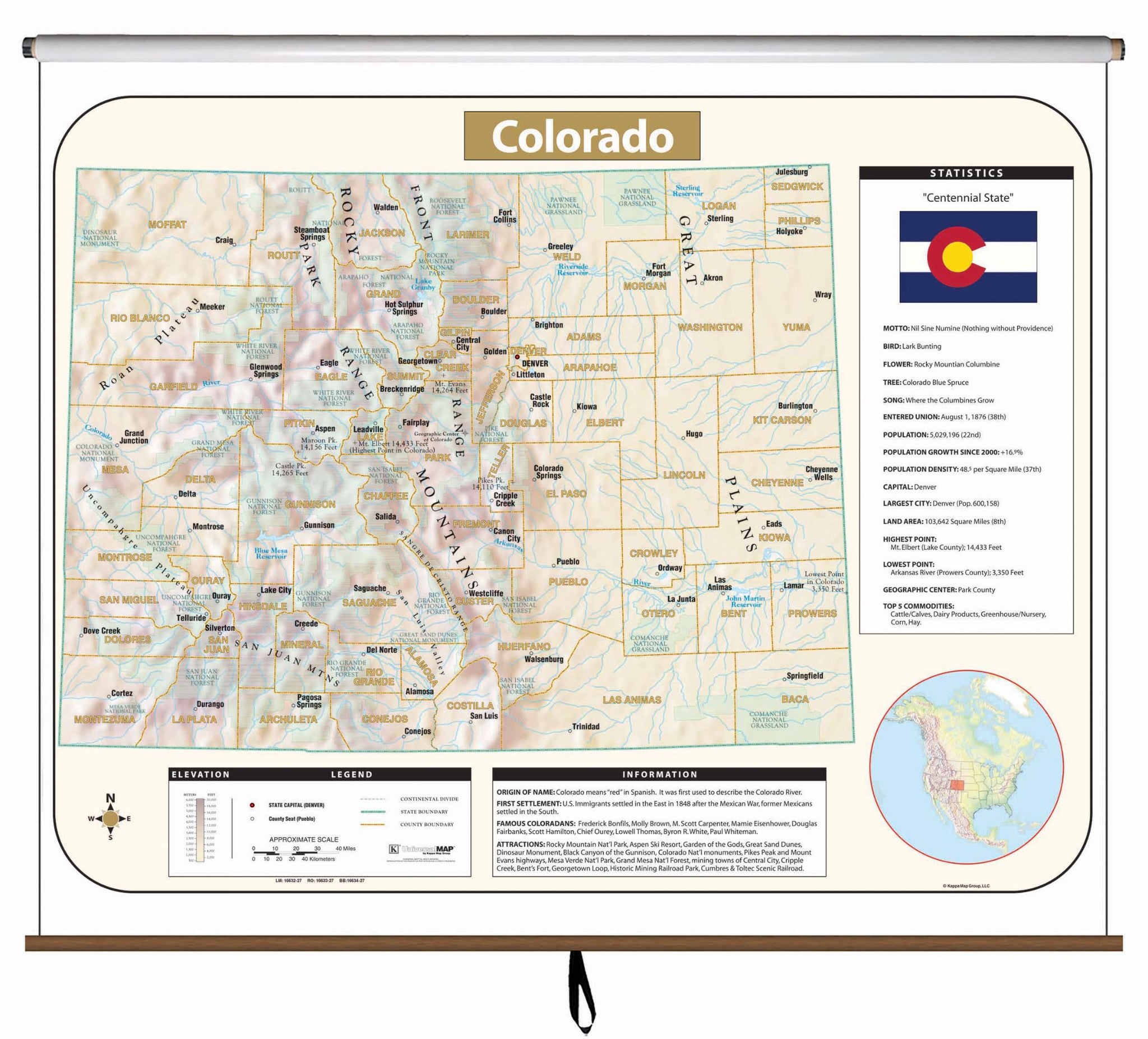 Kappa Map Group  Colorado Large Scale Shaded Relief Wall Map