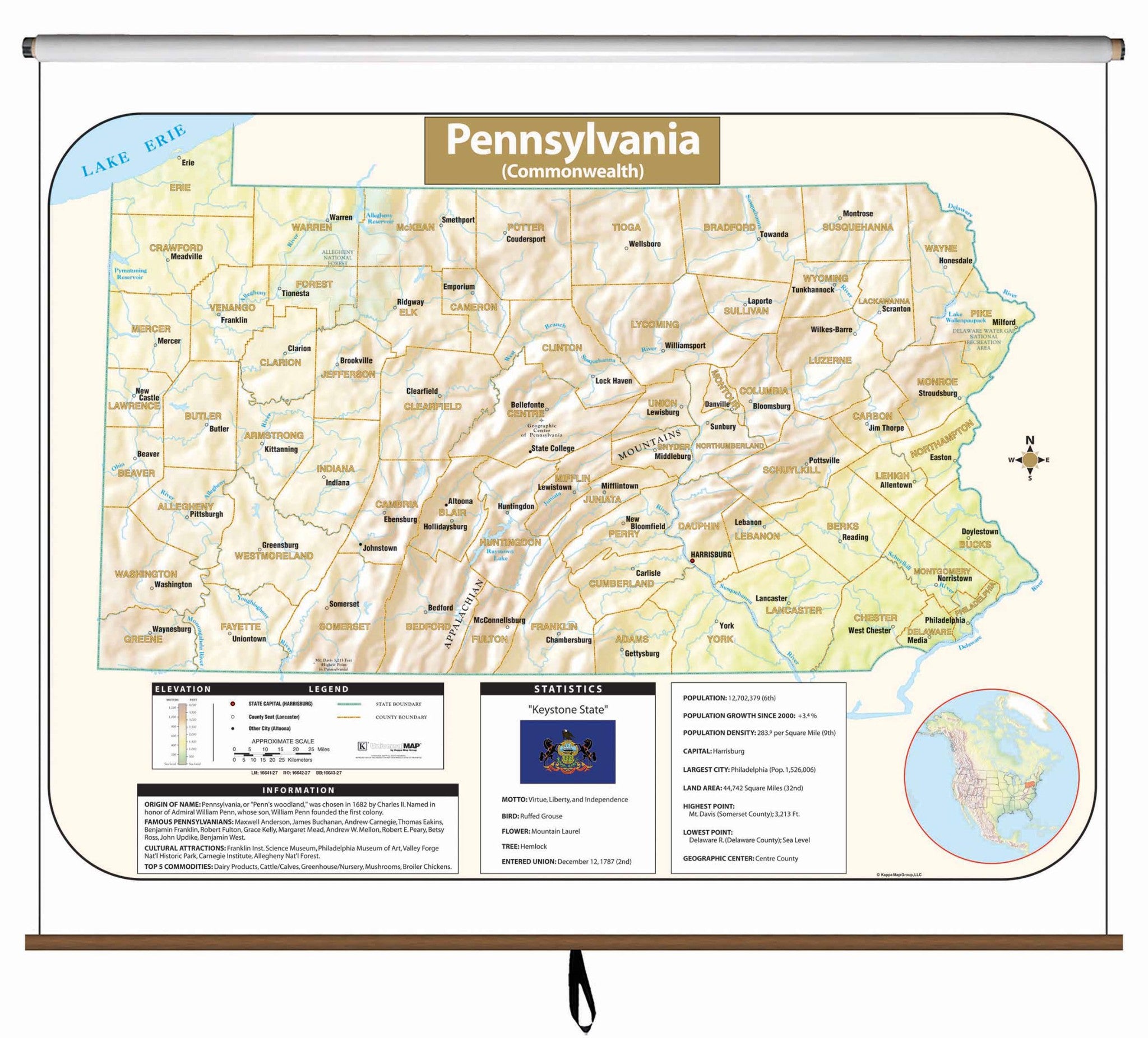 Kappa Map Group  Pennsylvania Large Scale Shaded Relief Wall Map