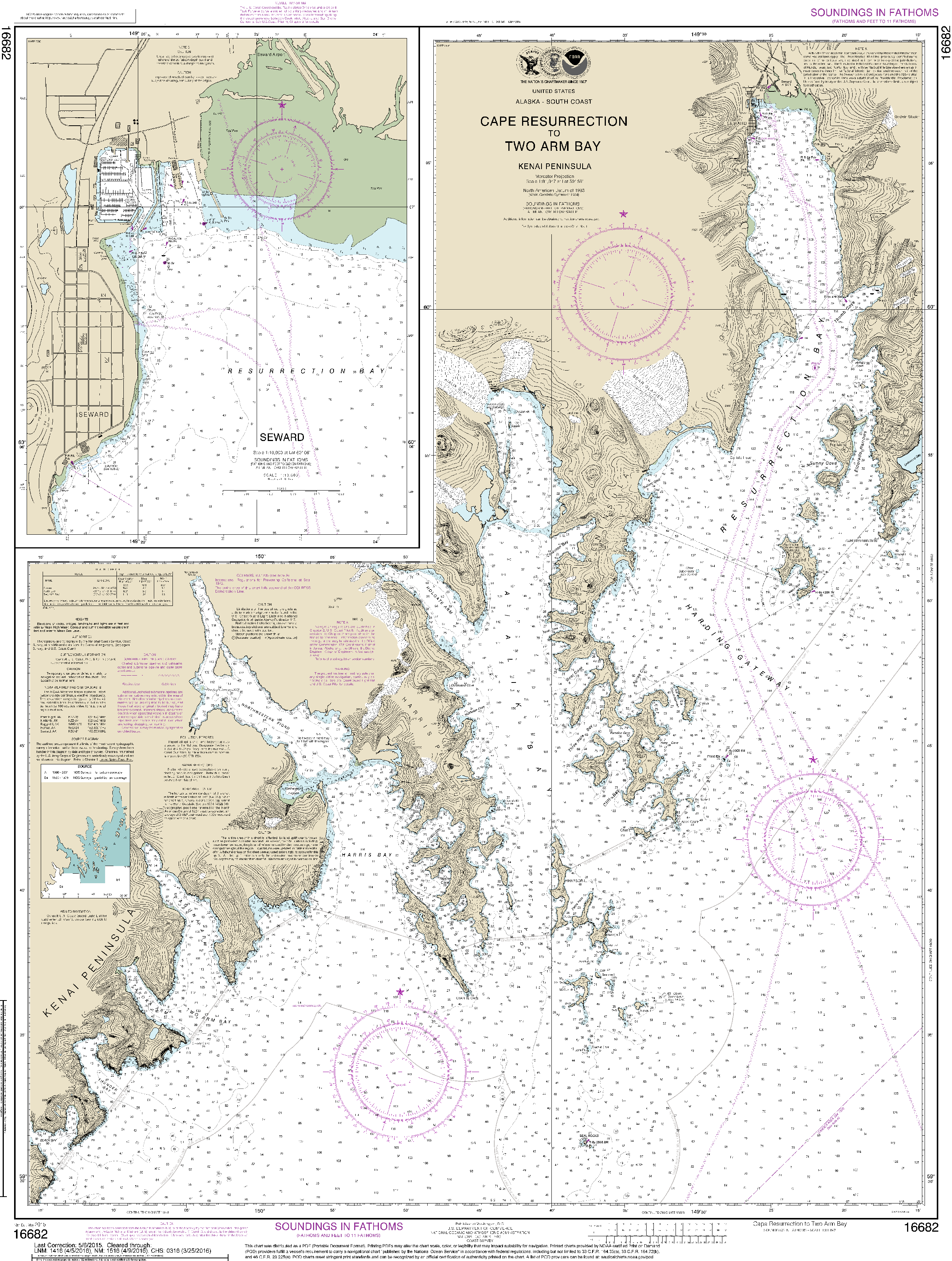 NOAA Nautical Chart 16682: Cape Resurrection to Two Arm Bay;Seward