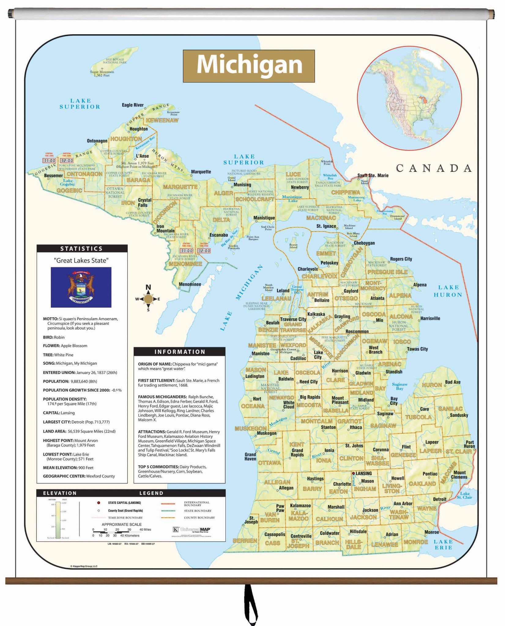 Kappa Map Group  Michigan Large Scale Shaded Relief Wall Map