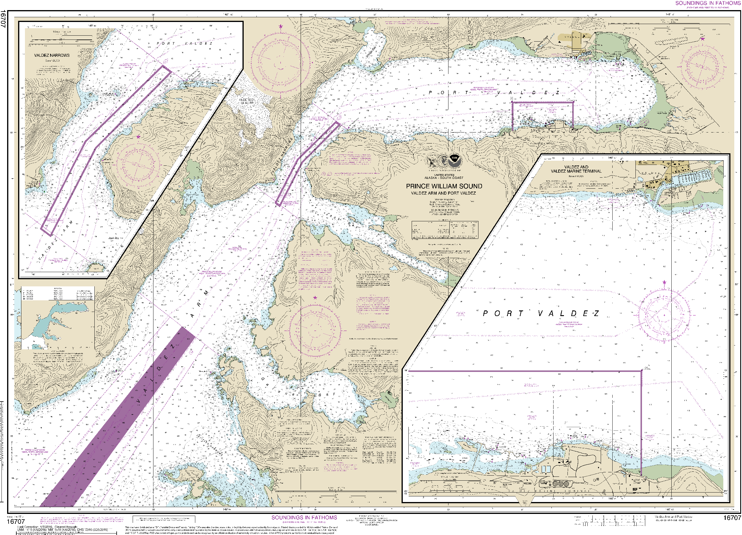 NOAA Nautical Chart 16707: Prince William Sound-Valdez Arm and Port Valdez;Valdez Narrows;Valdez and Valdez Marine Terminal