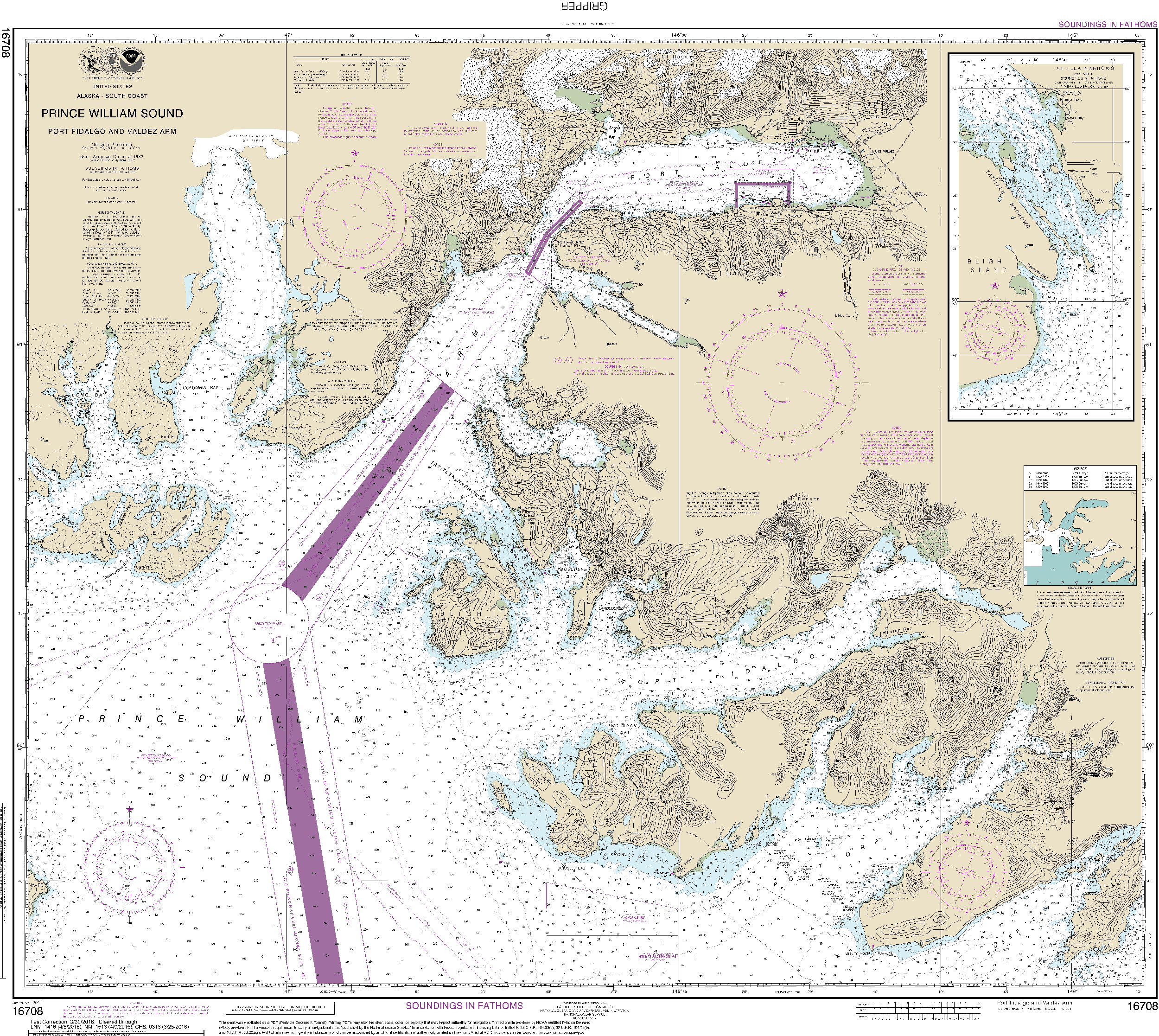 NOAA Nautical Chart 16708: Prince William Sound-Port Fidalgo and Valdez Arm;Tatitlek Narrows