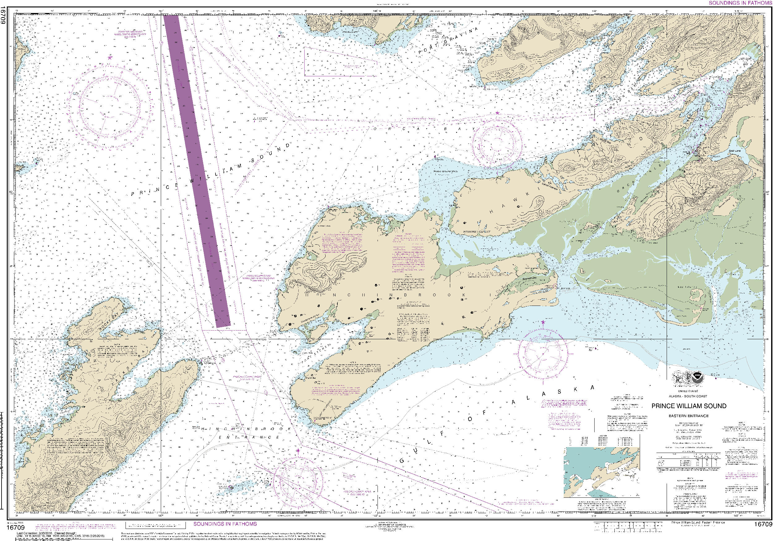 NOAA Nautical Chart 16709: Prince William Sound-eastern entrance