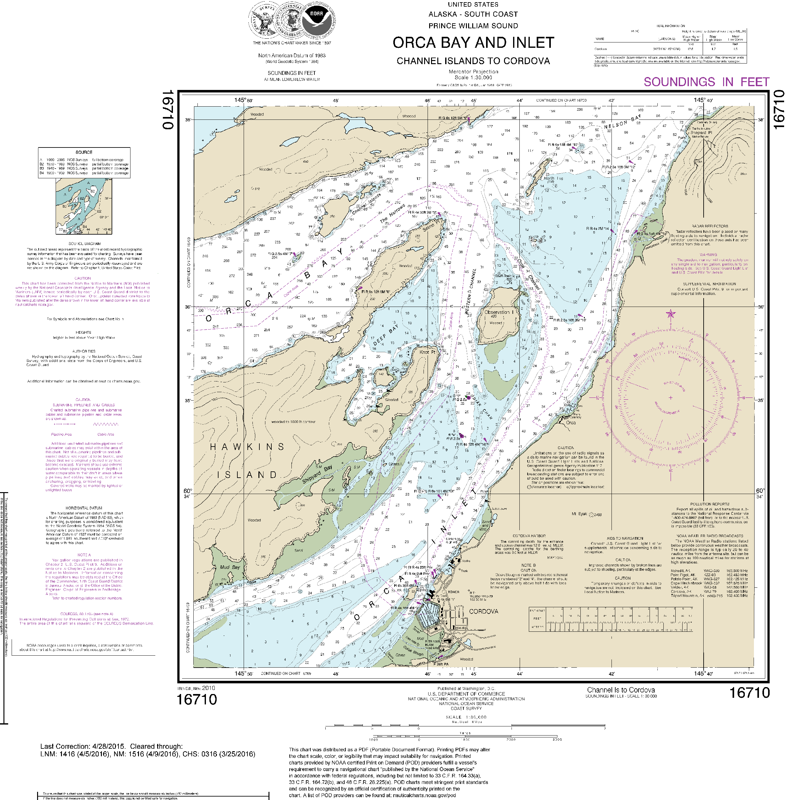 NOAA Nautical Chart 16710: Orca B. and ln.-Channel ls. to Cordova