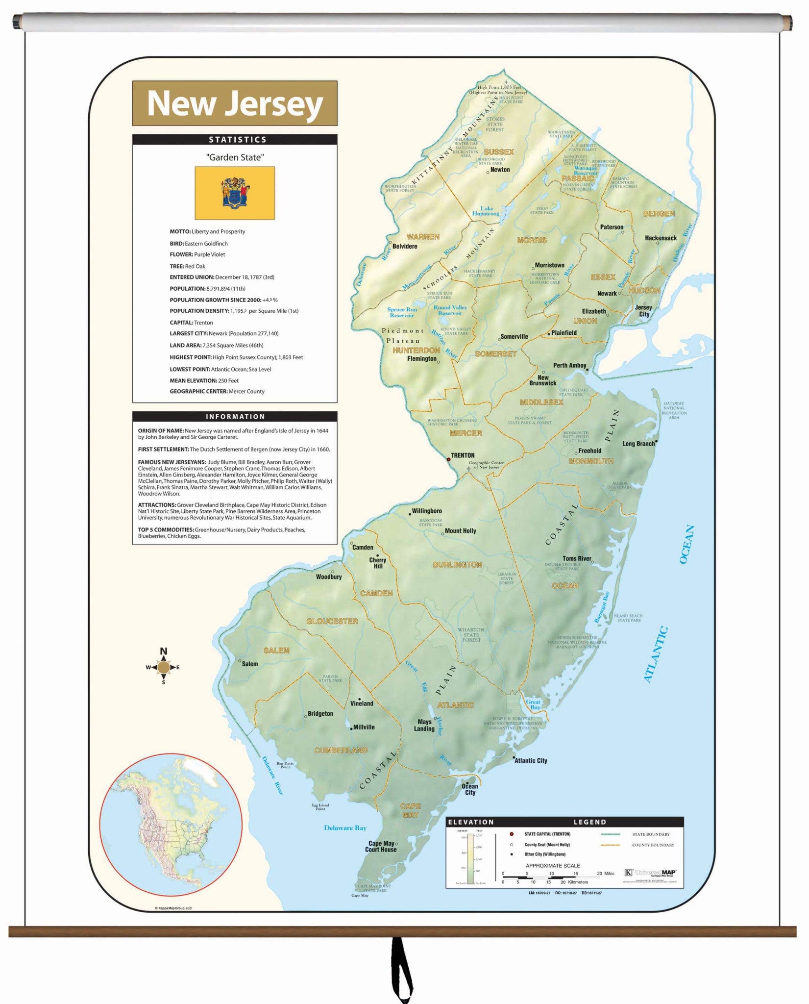 Kappa Map Group  New Jersey Large Scale Shaded Relief Wall Map