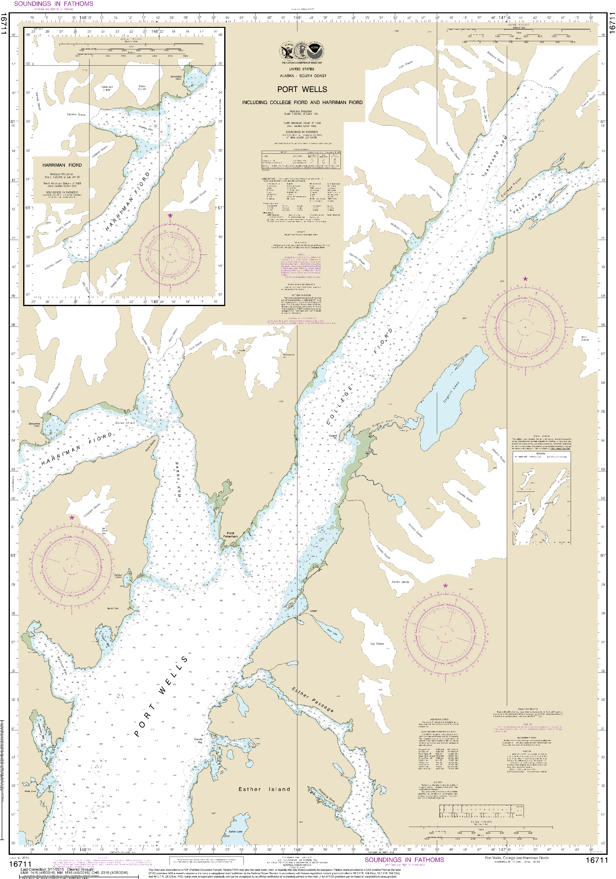 NOAA Nautical Chart 16711: Port Wells, including College Fiord and Harriman Fiord