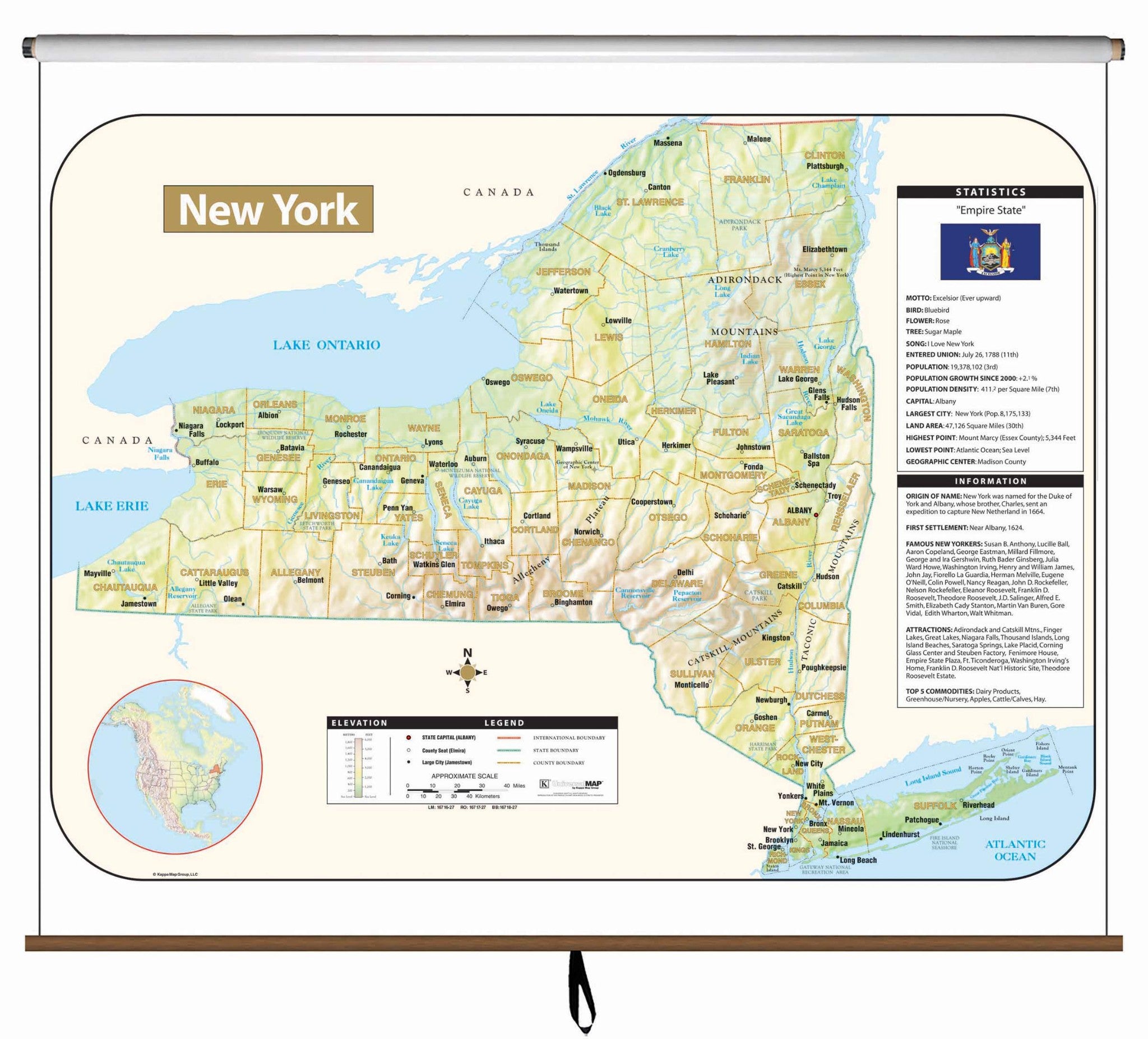 Kappa Map Group  New York Large Scale Shaded Relief Wall Map
