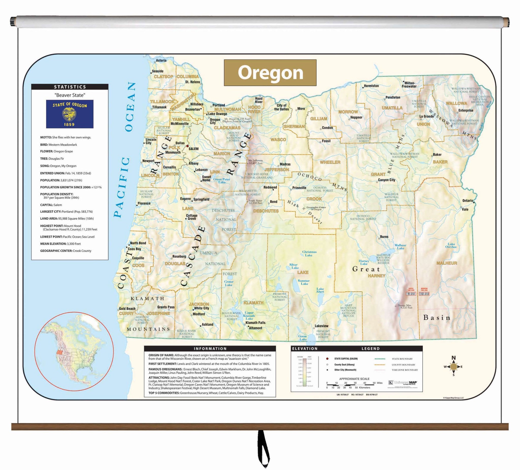 Kappa Map Group  Oregon Large Scale Shaded Relief Wall Map