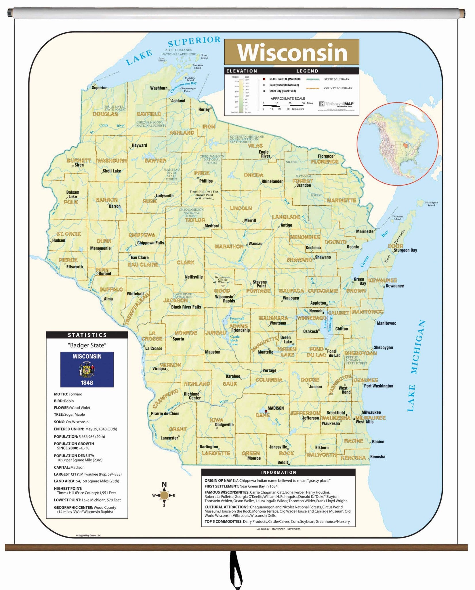 Wisconsin Large Scale Shaded Relief Wall Map – GeoMart