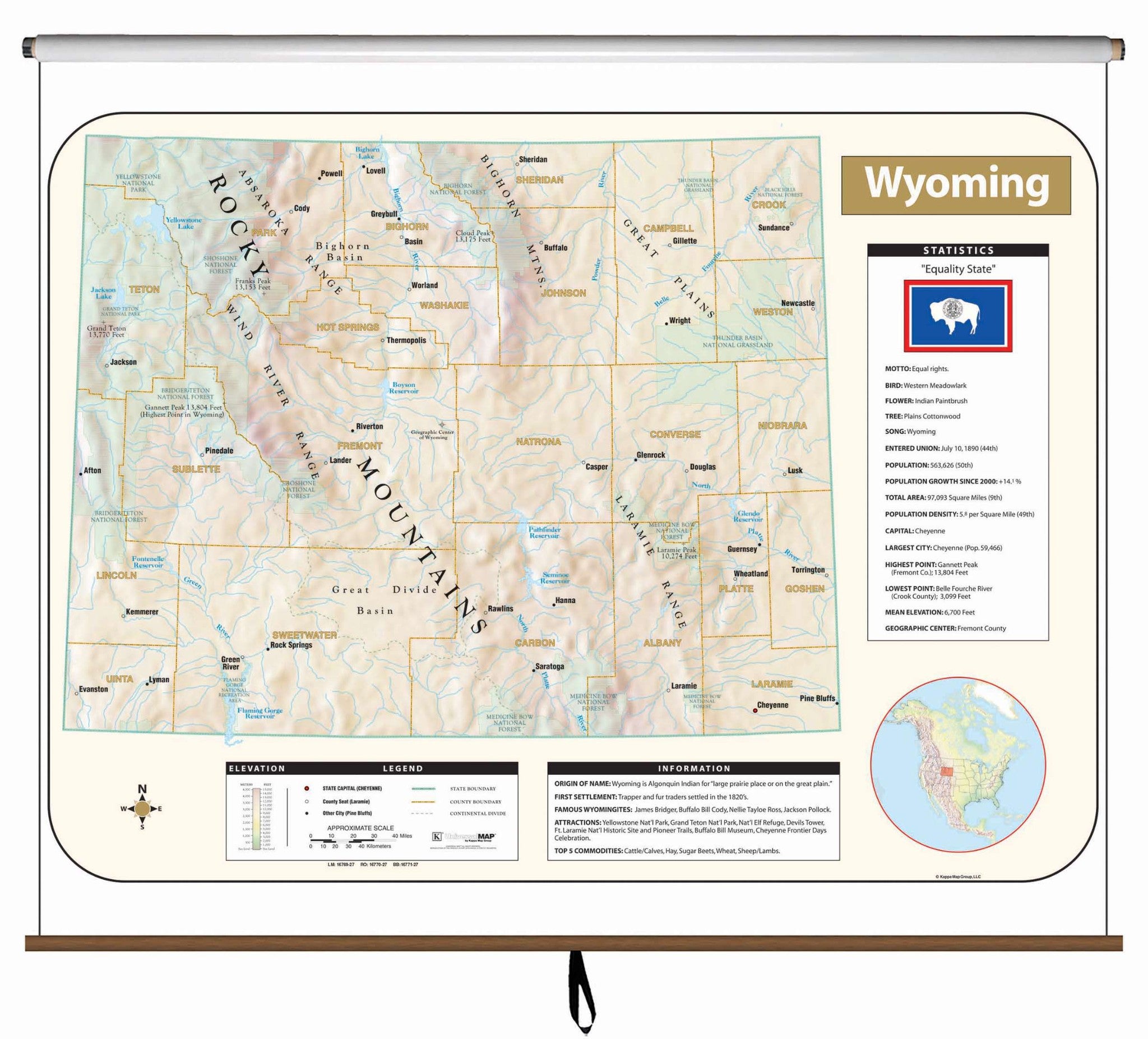 Kappa Map Group  Wyoming Large Scale Shaded Relief Wall Map