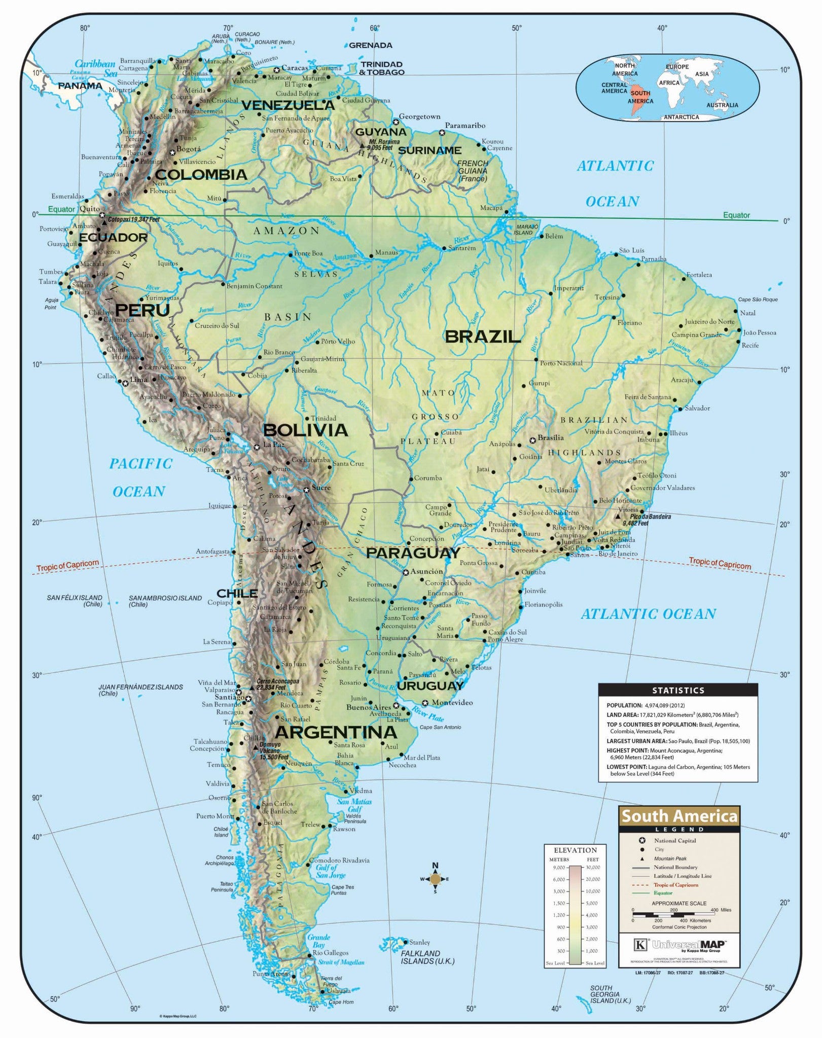 Kappa Map Group  South America Large Scale Shaded Relief Wall Map