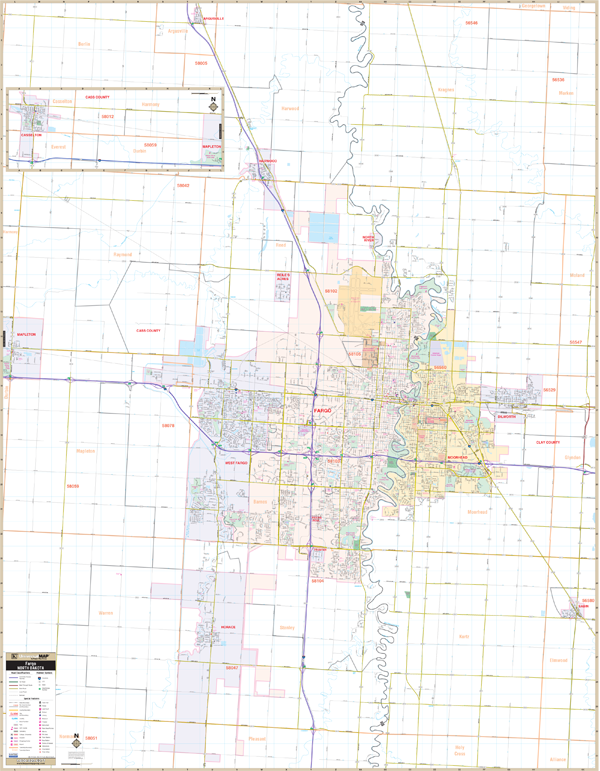 Fargo Ndmoorhead Mn, Nd Wall Map - Large Laminated