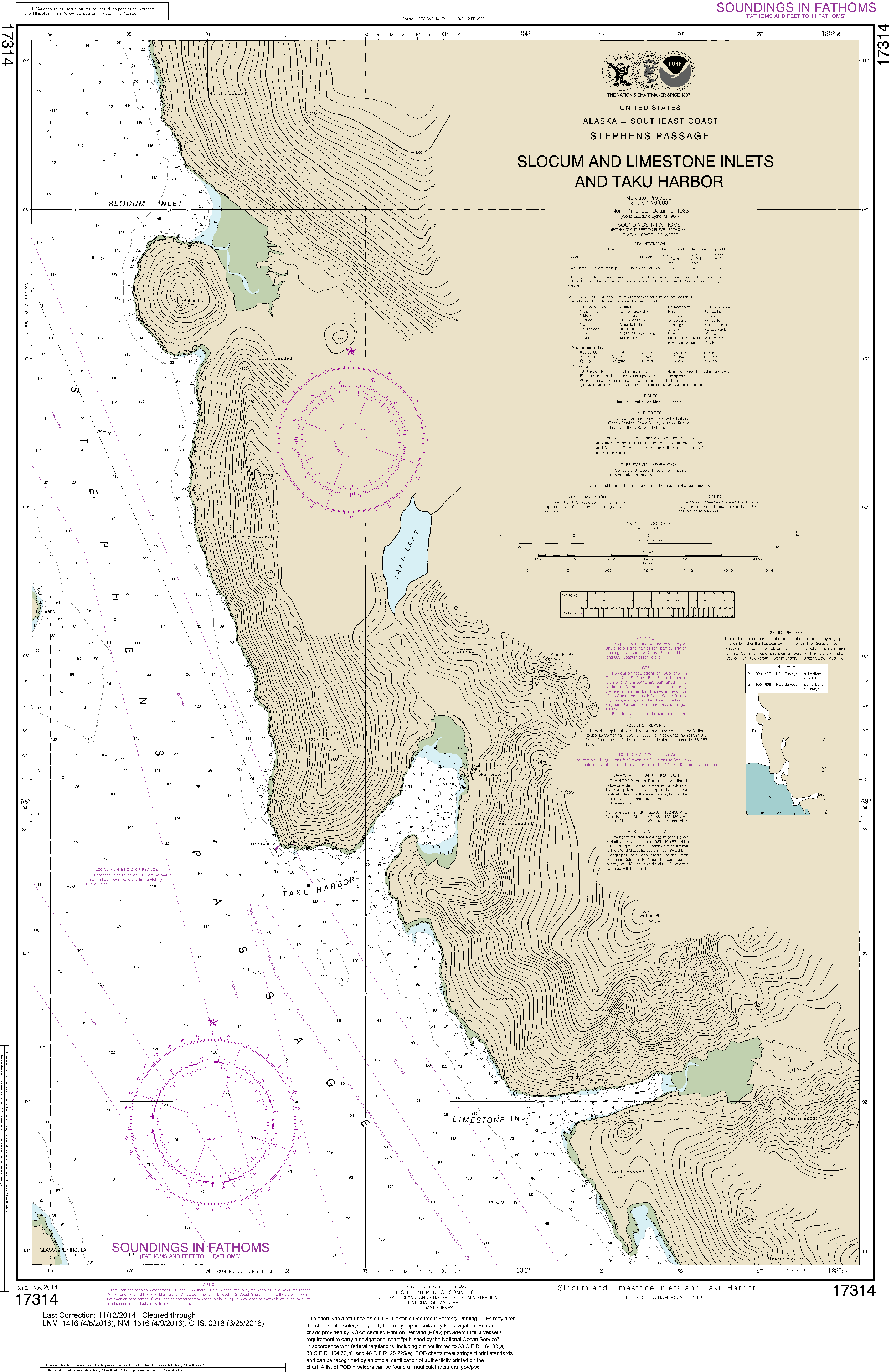 NOAA Nautical Chart 17314: Slocum and Limestone Inlets and Taku Harbor