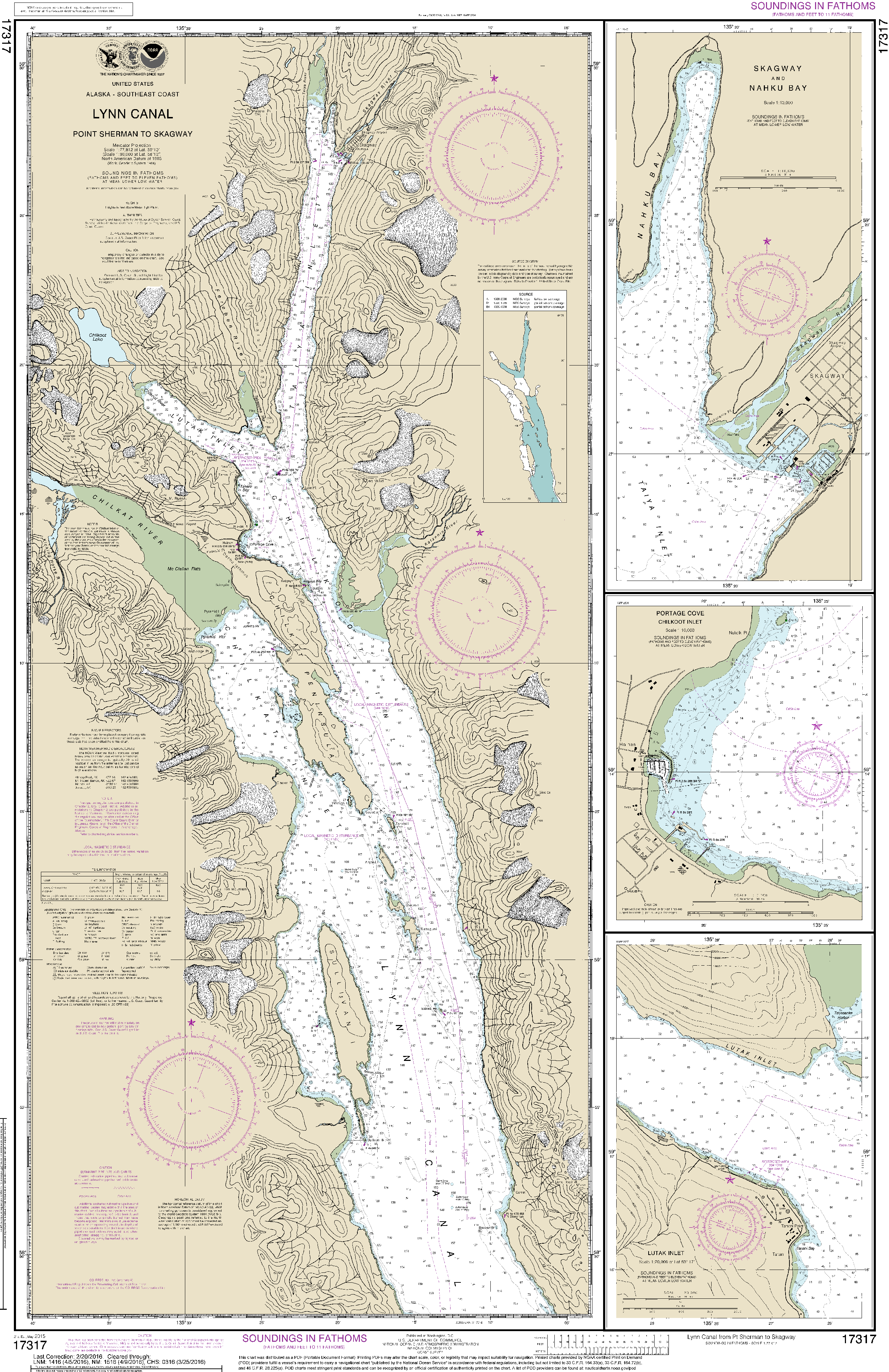 NOAA Nautical Chart 17317: Lynn Canal-Point Sherman to Skagway;Lutak Inlet;Skagway and Nahku Bay;Portage Cove, Chilkoot Inlet