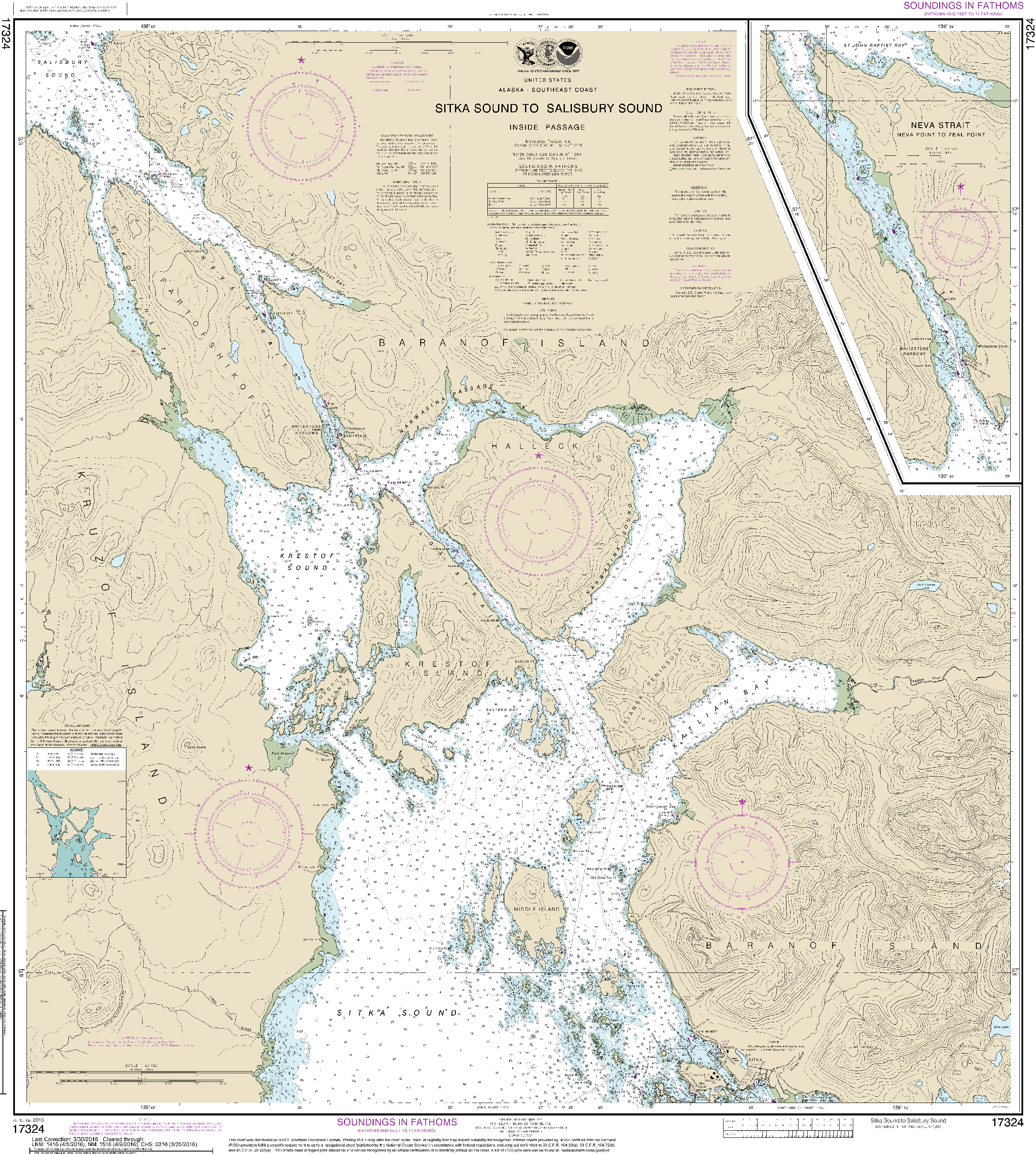 NOAA Nautical Chart 17324: Sitka Sound to Salisbury Sound, Inside Passage;Neva Str.-Neva Pt. to Zeal Pt.