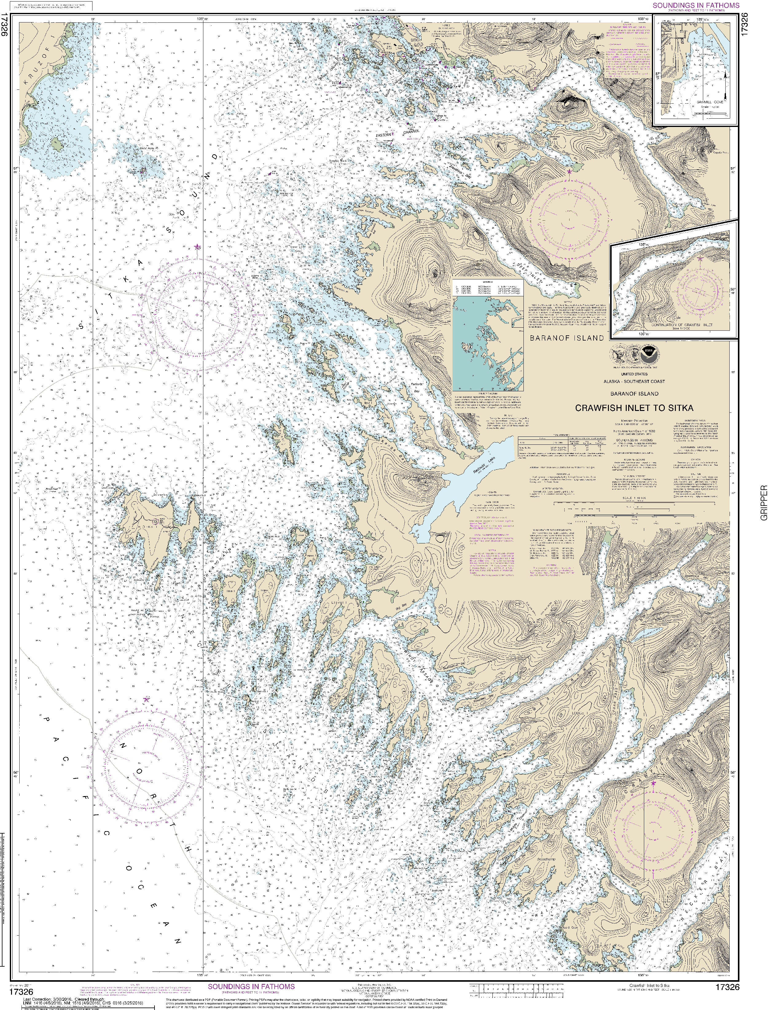 NOAA Nautical Chart 17326: Crawfish Inlet to Sitka, Baranof I.;Sawmill Cove
