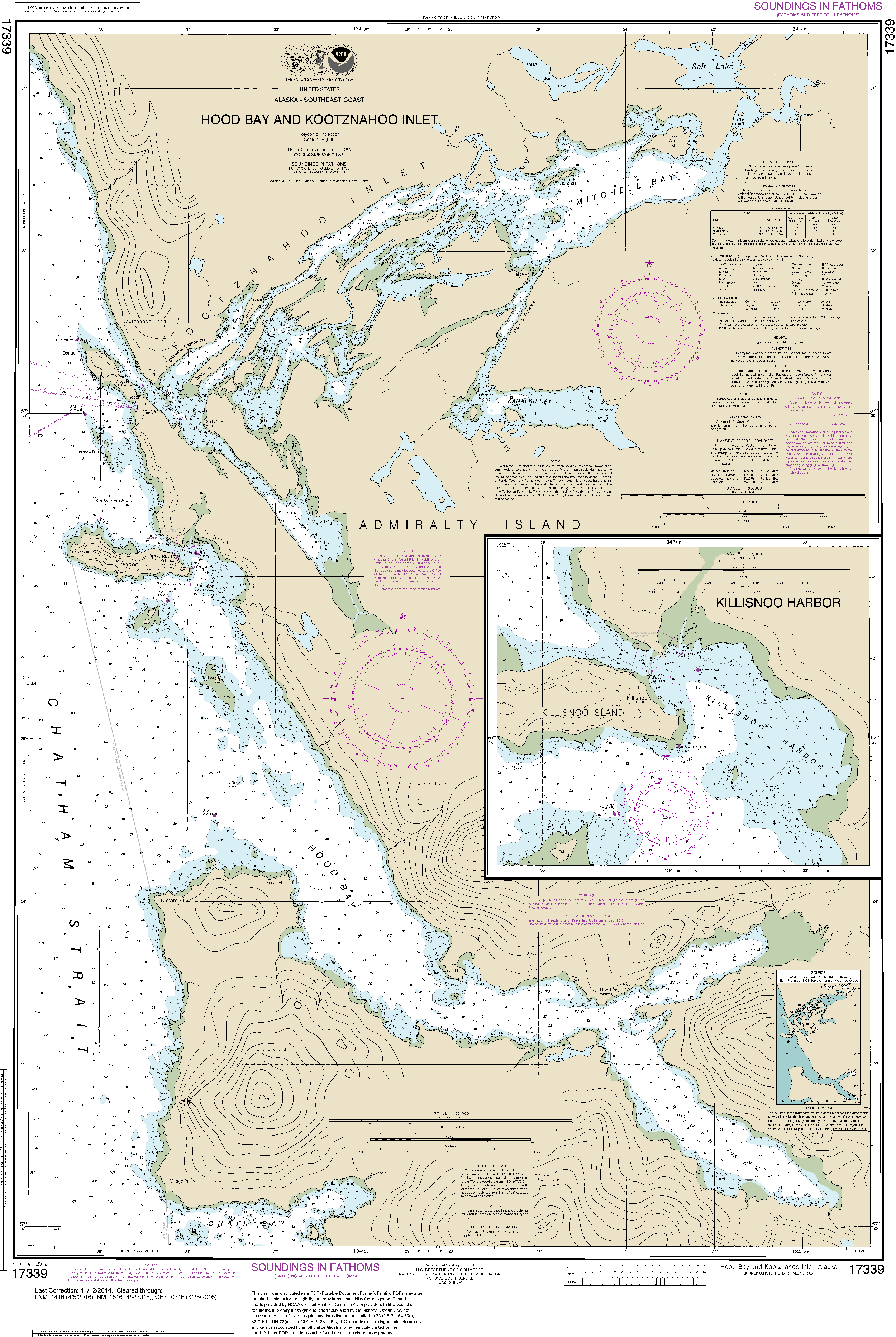NOAA Nautical Chart 17339: Hood Bay and Kootznahoo Inlet