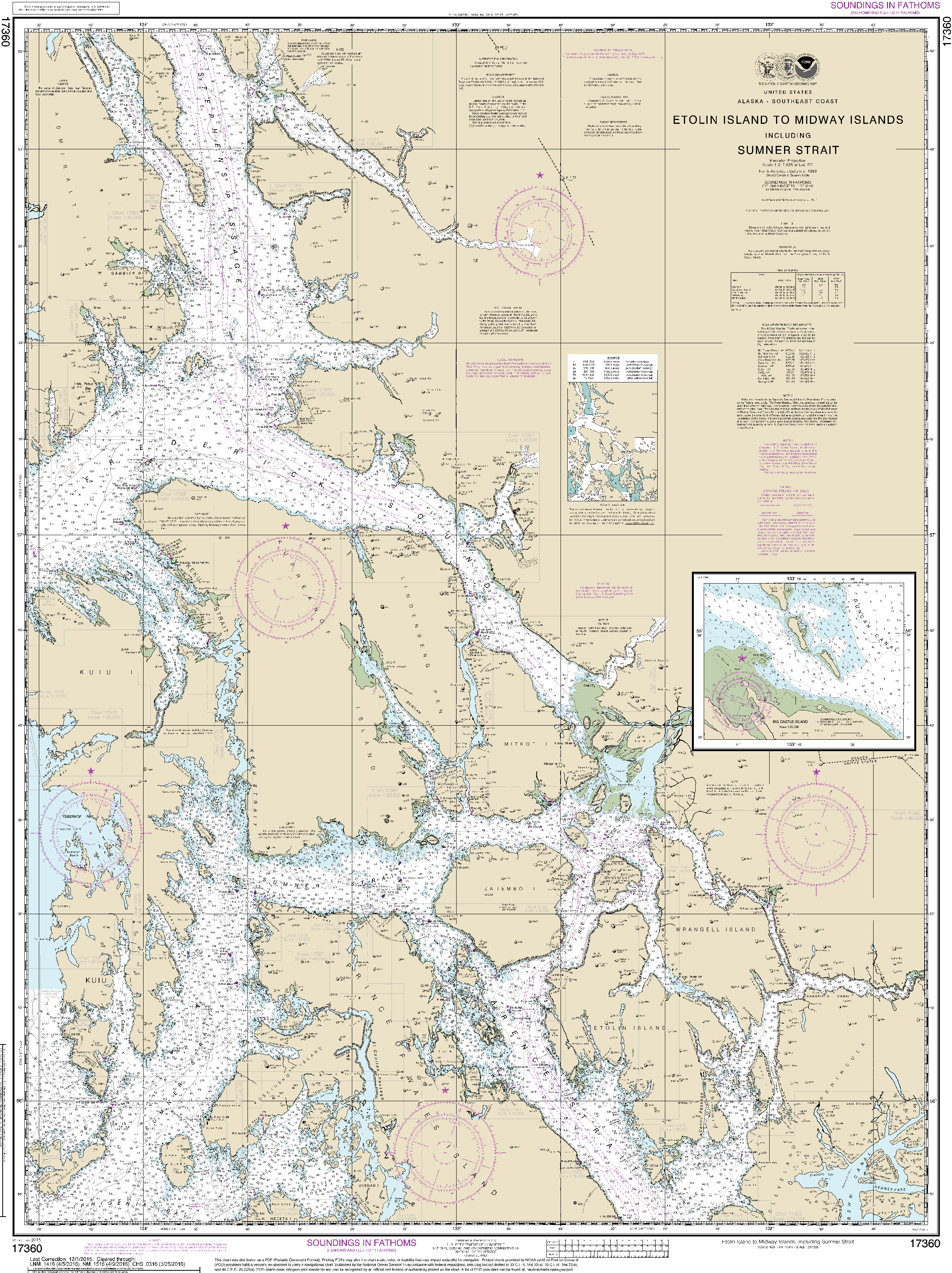 NOAA Nautical Chart 17360: Etolin Island to Midway Islands, including Sumner Strait;Holkham Bay;Big Castle Island