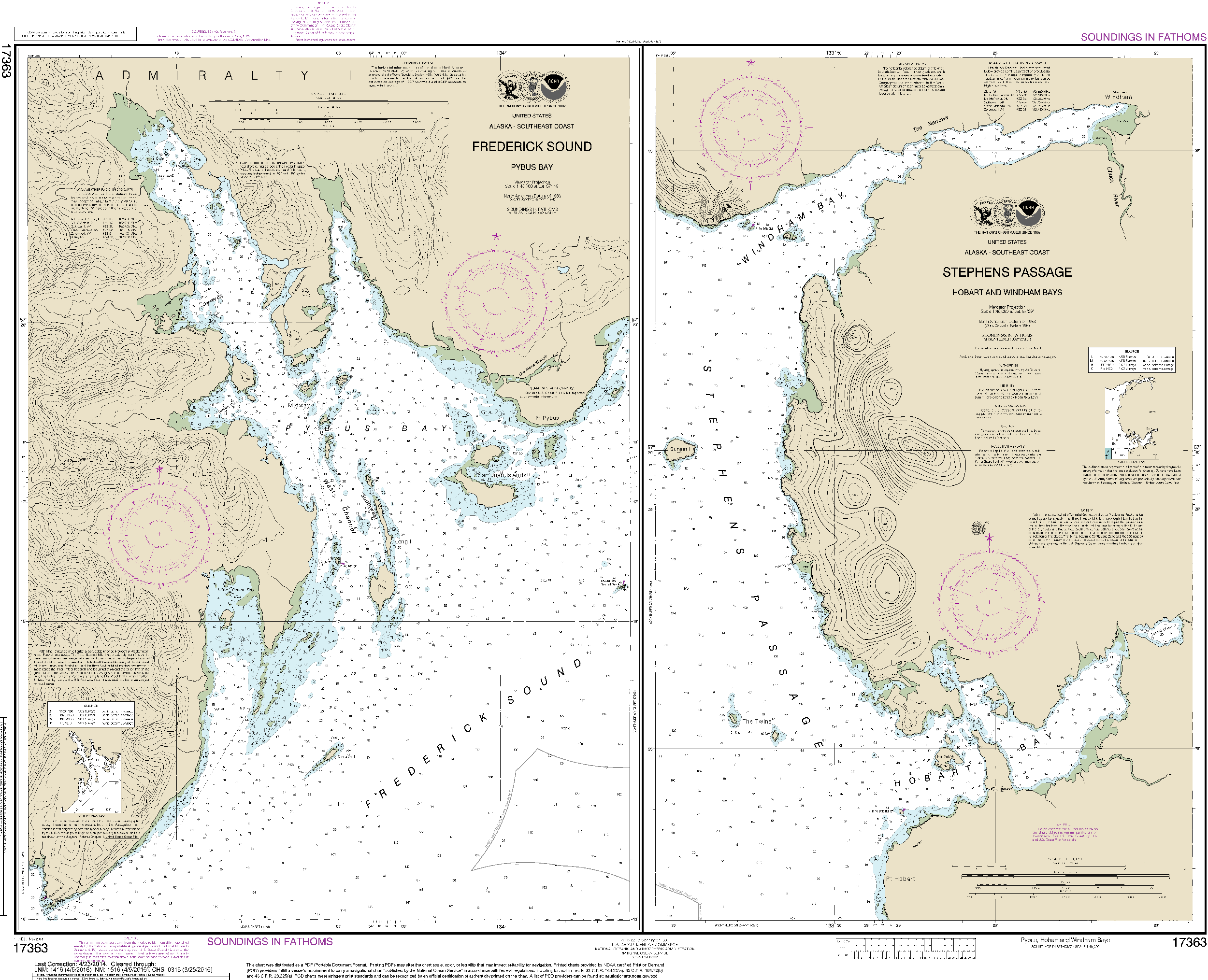 NOAA Nautical Chart 17363: Pybus Bay, Frederick Sound;Hobart and Windham Bays, Stephens P.