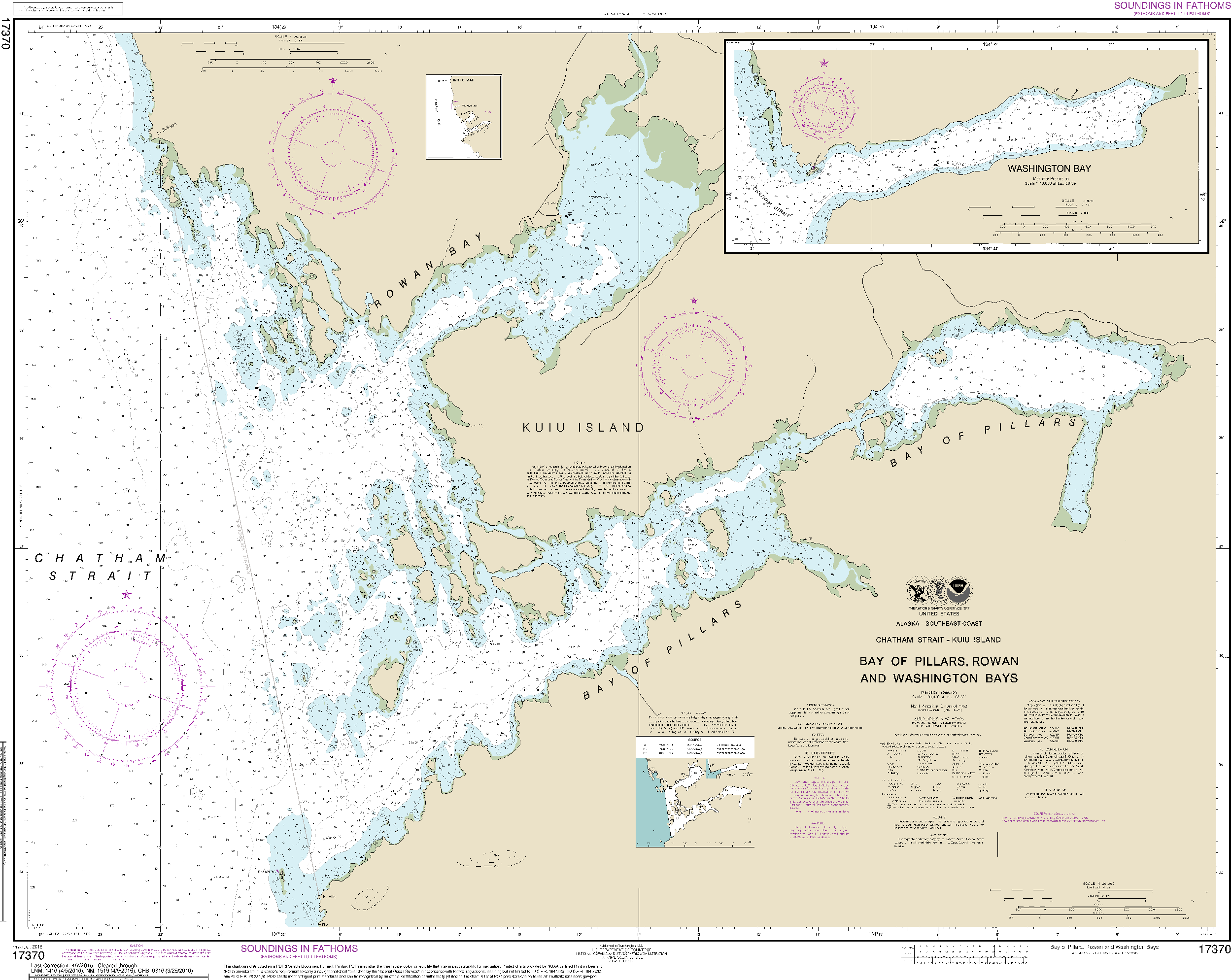 NOAA Nautical Chart 17370: Bay of Pillars and Rowan Bay, Chatham Strait;Washington Bay, Chatham Strait