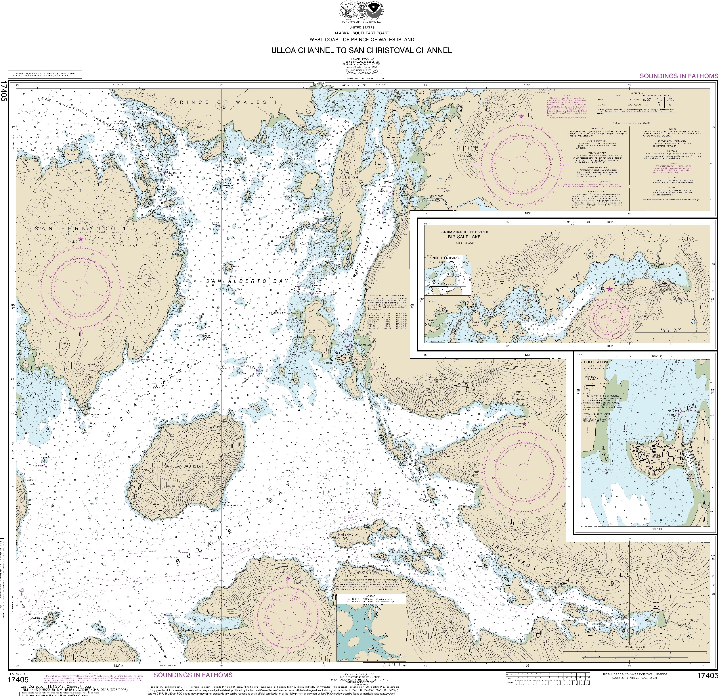 NOAA Nautical Chart 17405: Ulloa Channel to San Christoval Channel;North Entrance, Big Salt Lake;Shelter Cove, Craig