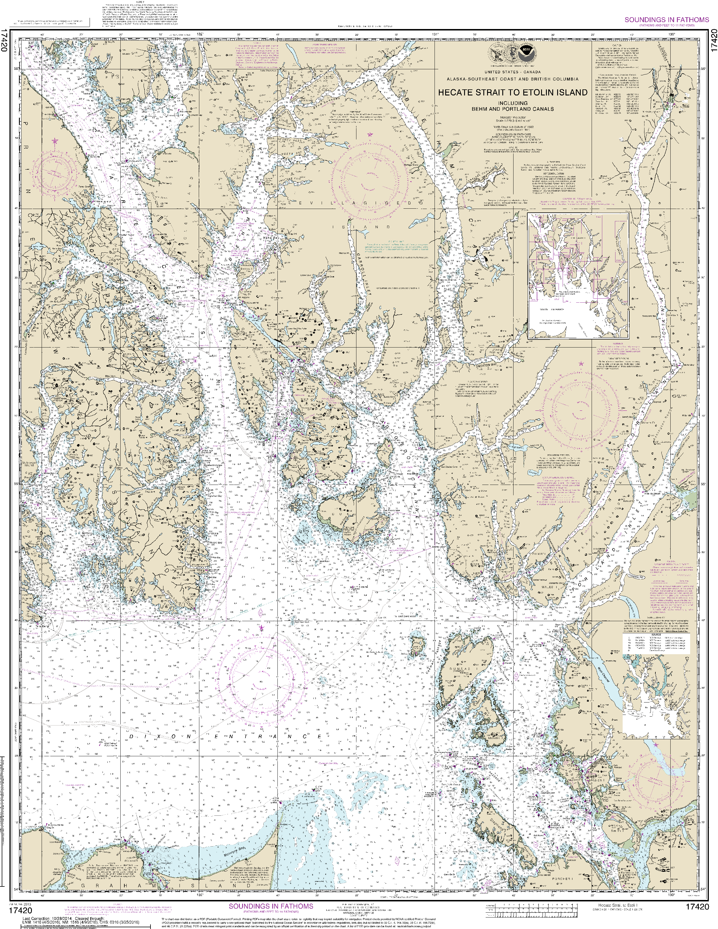 NOAA Nautical Chart 17420: Hecate Strait to Etolin Island, including Behm and Portland Canals