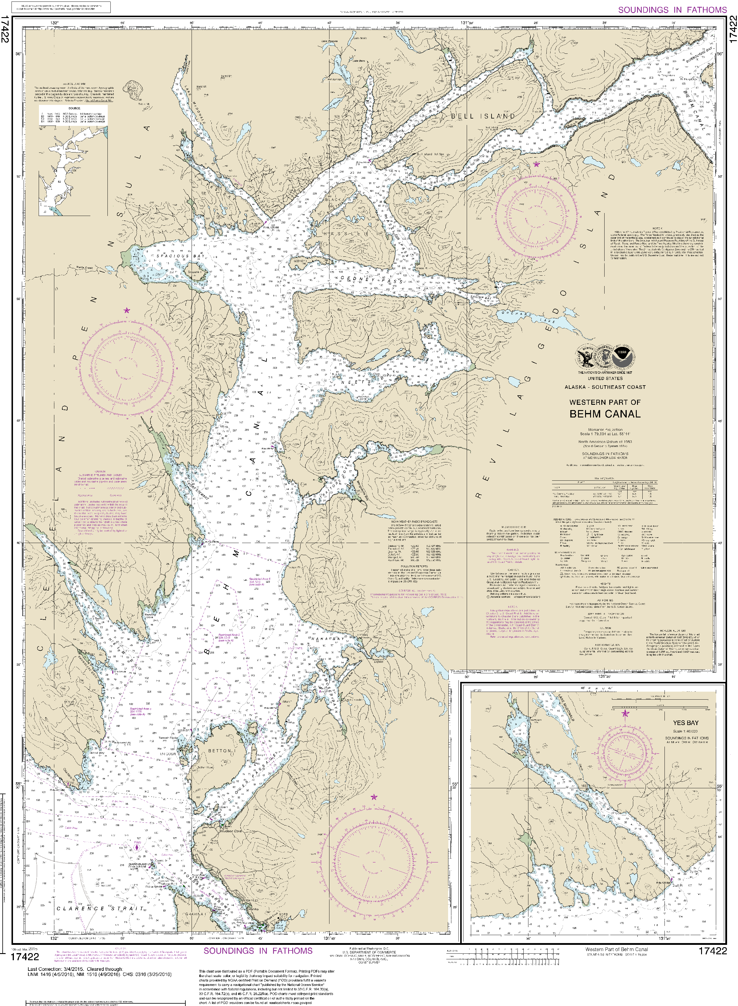 NOAA Nautical Chart 17422: Behm Canal-western part;Yes Bay