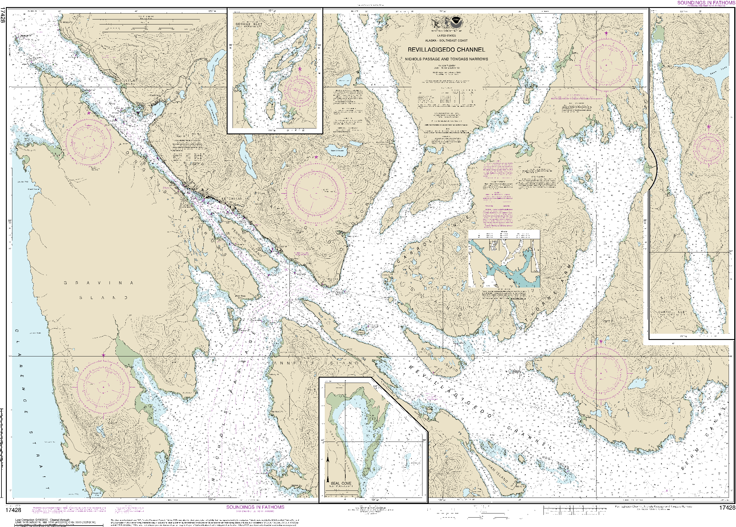 NOAA Nautical Chart 17428: Revillagigedo Channel, Nichols Passage, and Tongass Narrows;Seal Cove;Ward Cove