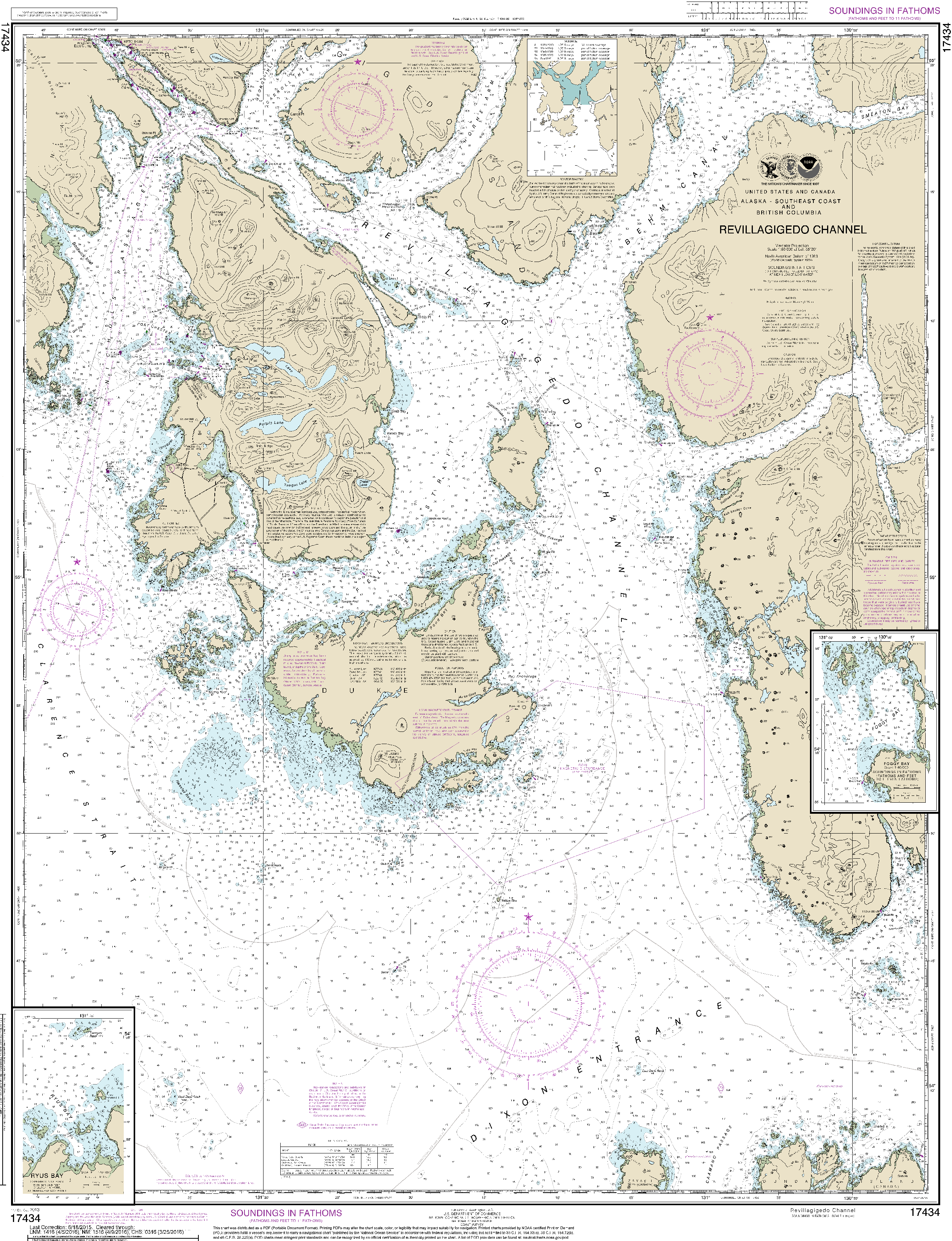NOAA Nautical Chart 17434: Revillagigedo Channel;Ryus Bay;Foggy Bay