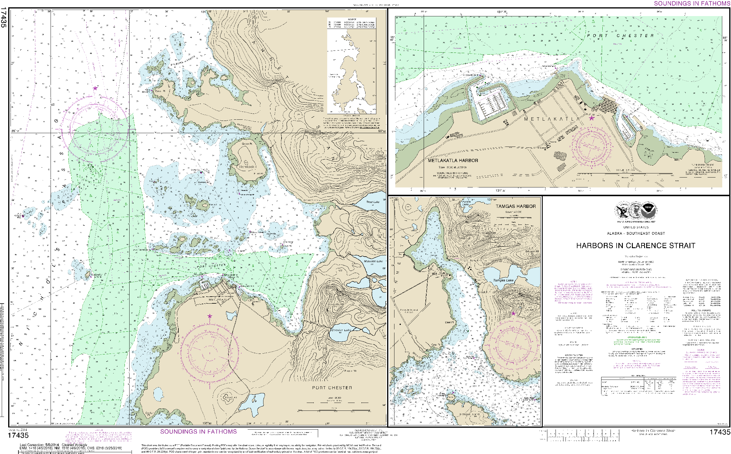 NOAA Nautical Chart 17435: Harbors in Clarence Strait Port Chester, Annette Island;Tamgas Harbor, Annette Island;Metlakatla Harbor