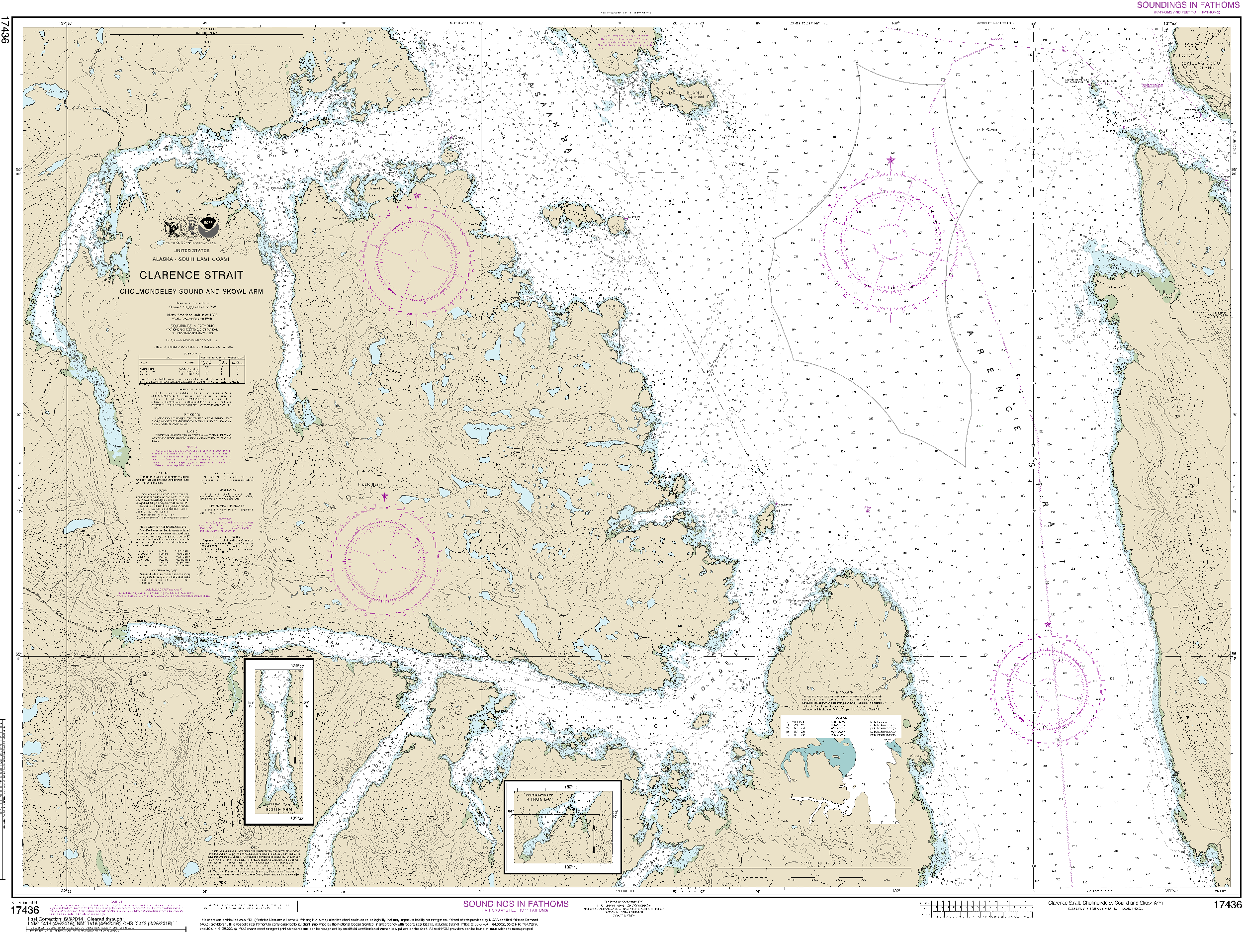 NOAA Nautical Chart 17436: Clarence Strait, Cholmondeley Sound and Skowl Arm