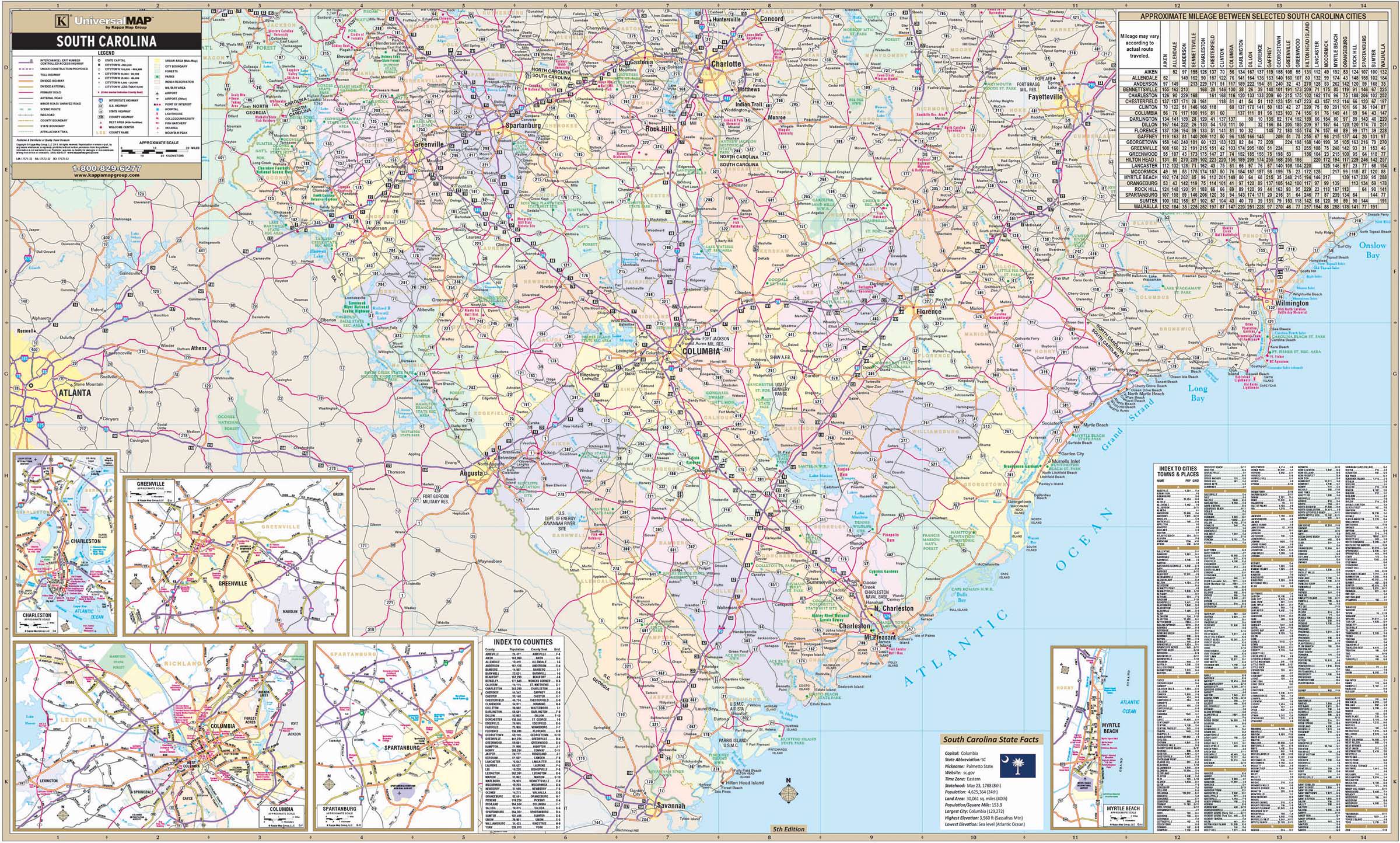 South Carolina State Wall Map