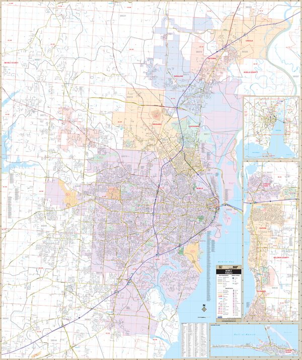 Mobile, Al Wall Map - Large Laminated