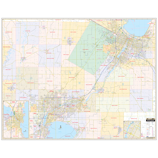Fox Cities Appleton Oshkosh Green Bay, Wi Wall Map - Large Laminated