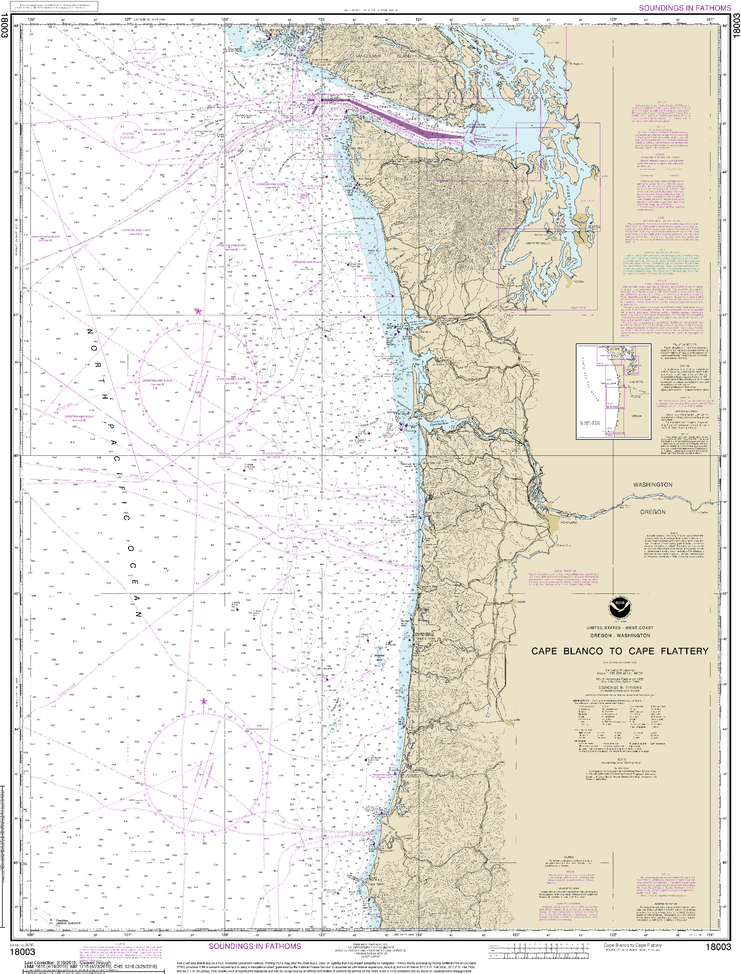 NOAA Nautical Chart 18003: Cape Blanco to Cape Flattery