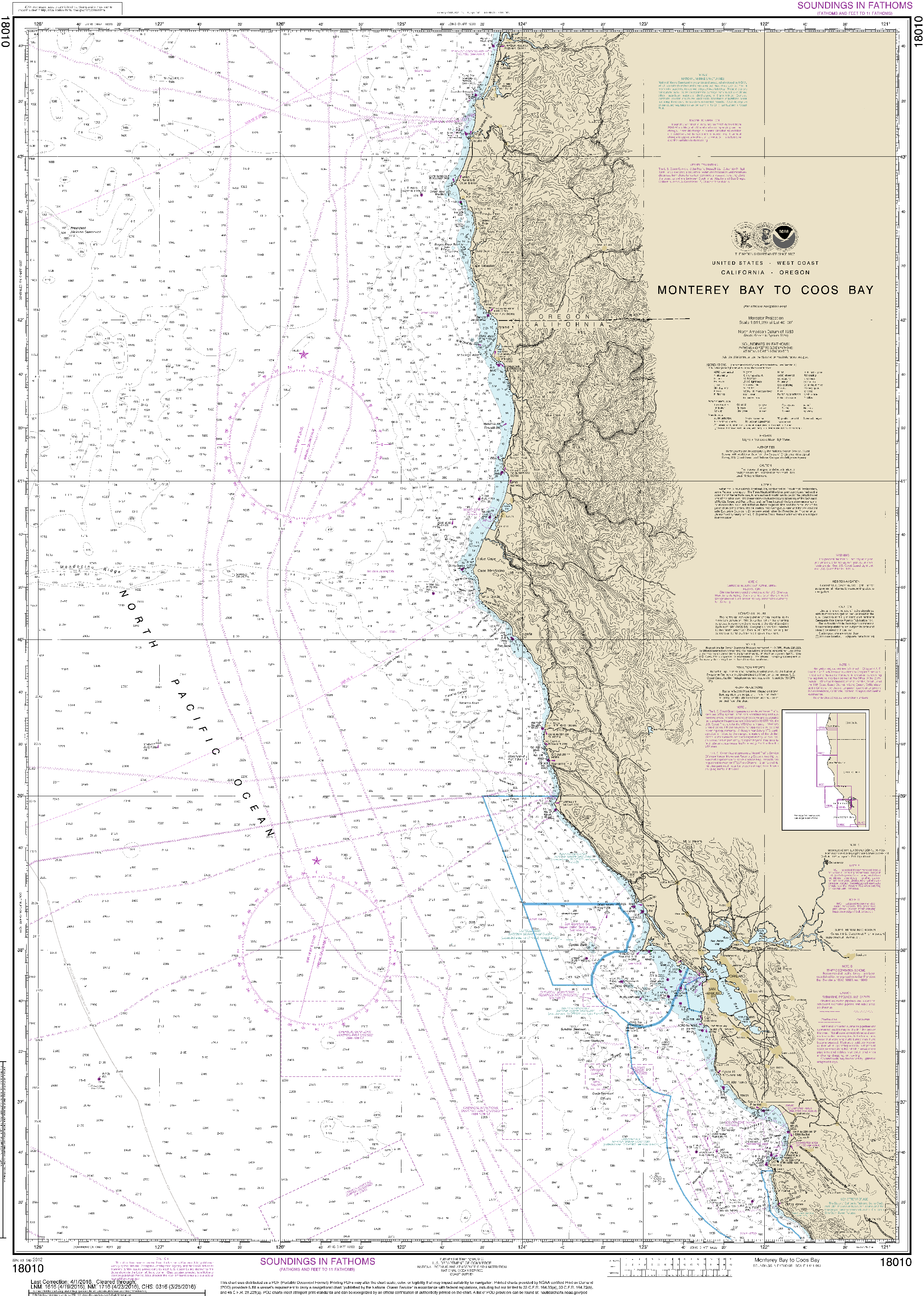 NOAA Nautical Chart 18010: Monterey Bay to Coos Bay