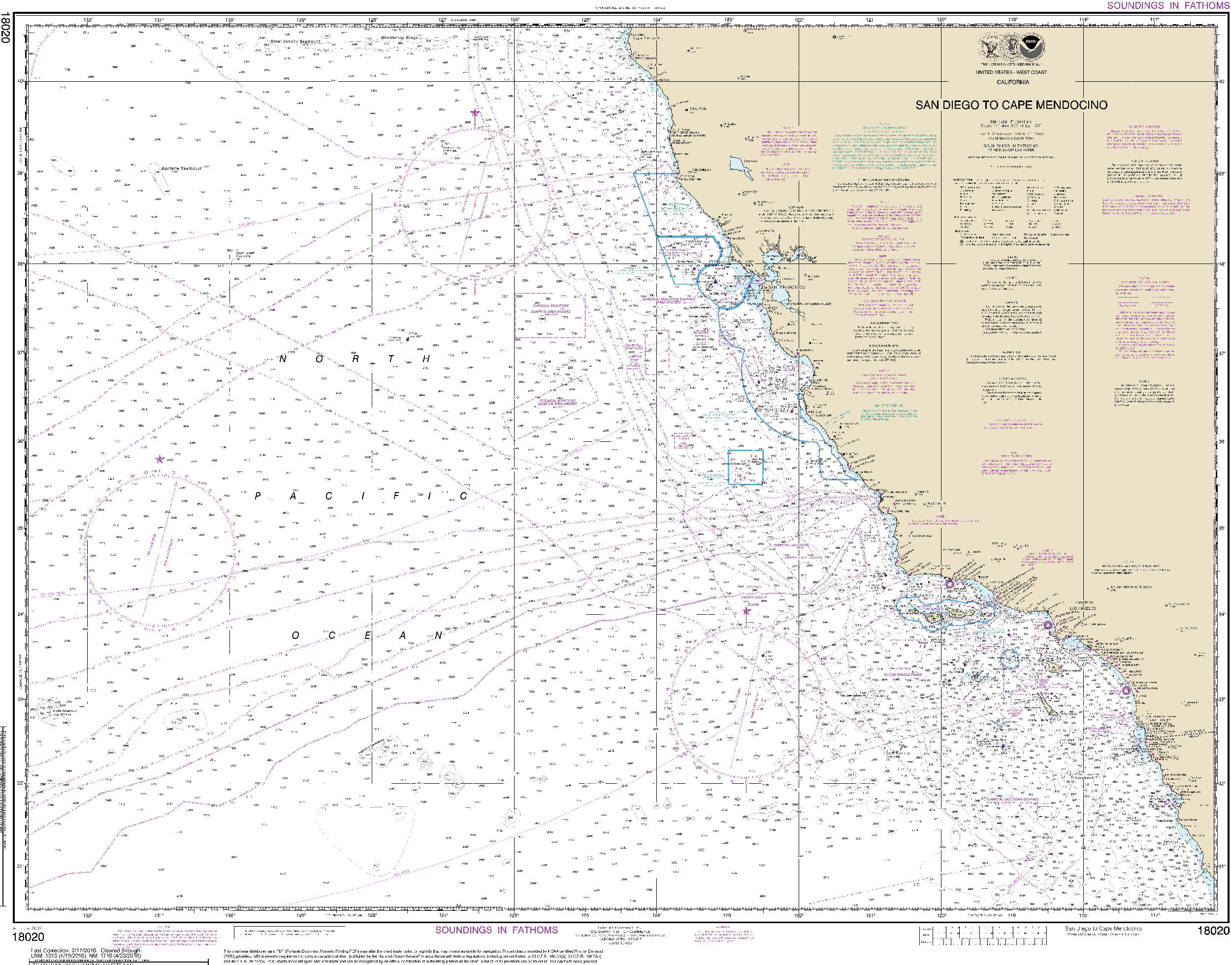 NOAA Nautical Chart 18020: San Diego to Cape Mendocino