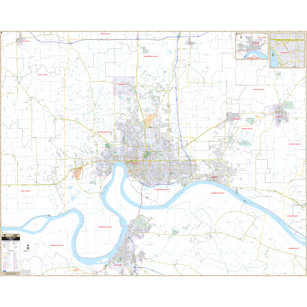 Evansville, In Wall Map - Large Laminated