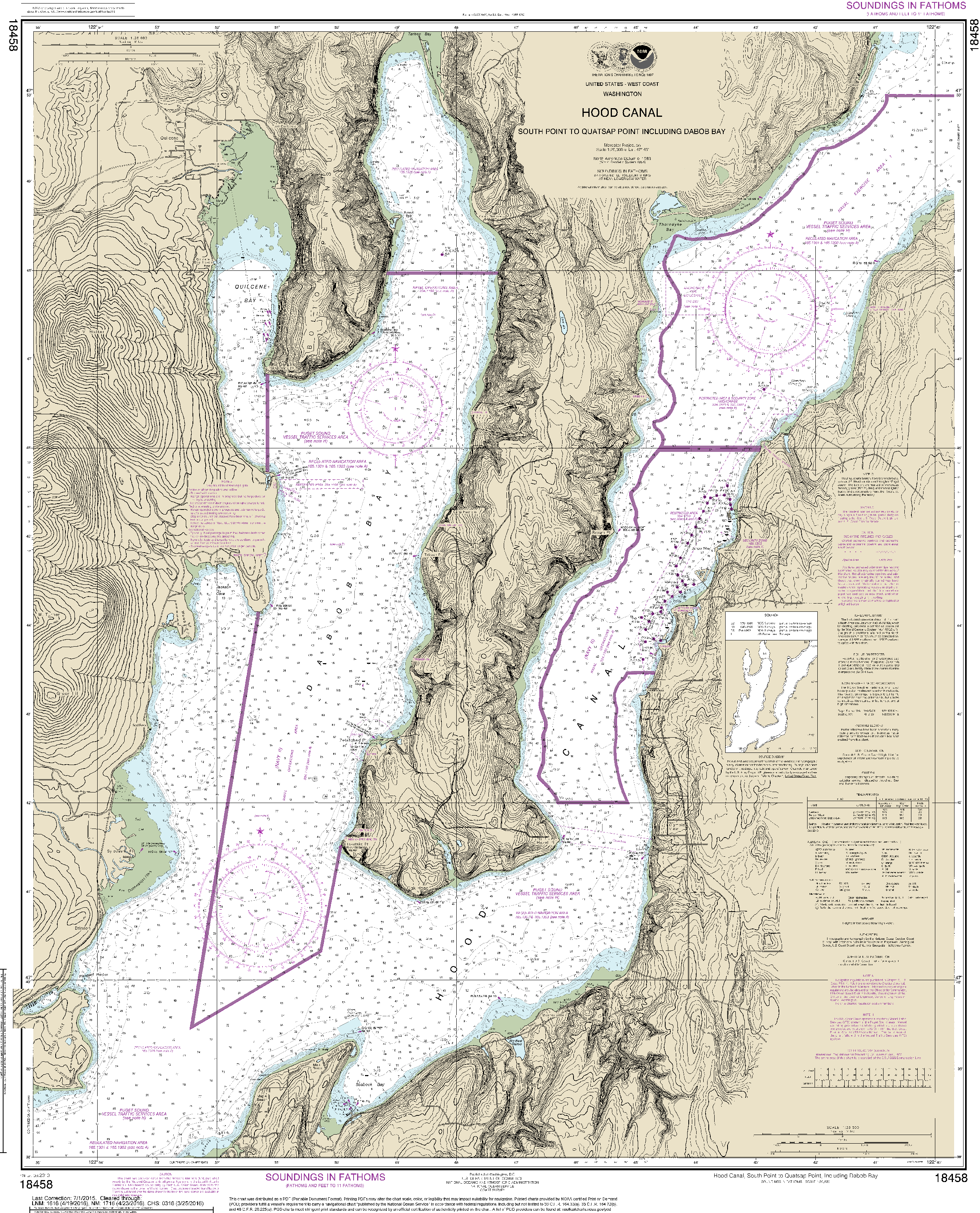 NOAA Nautical Chart 18458: Hood Canal-South Point to Quatsap Point including Dabob Bay