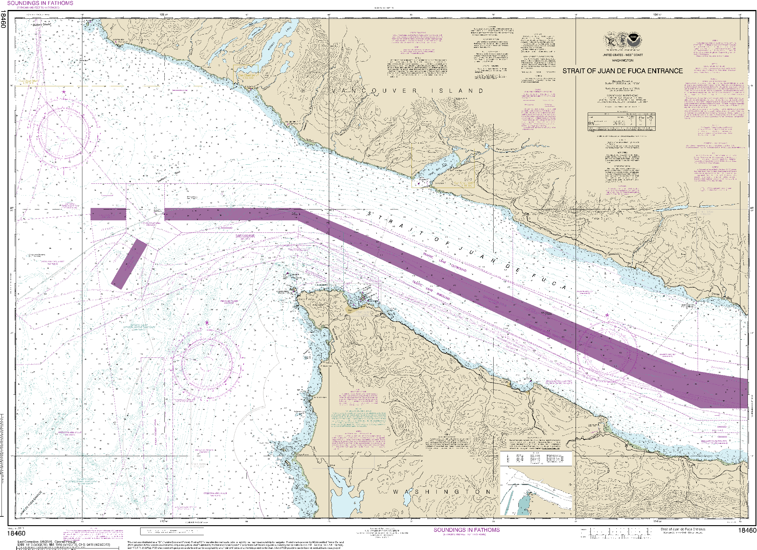NOAA Nautical Chart 18460: Stait of Juan de Fuca Entrance