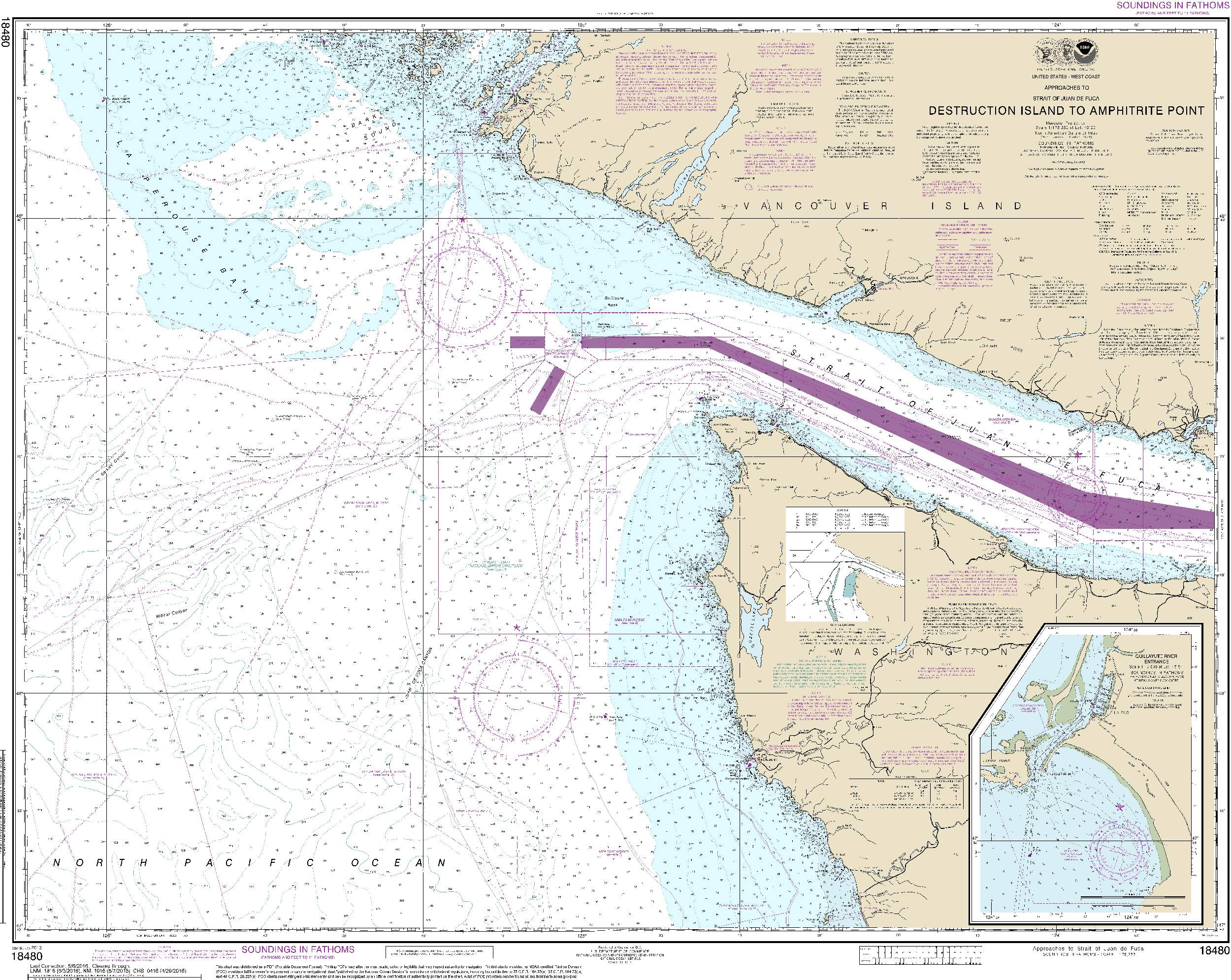 NOAA Nautical Chart 18480: Approaches to Strait of Juan de Fuca Destruction lsland to Amphitrite Point