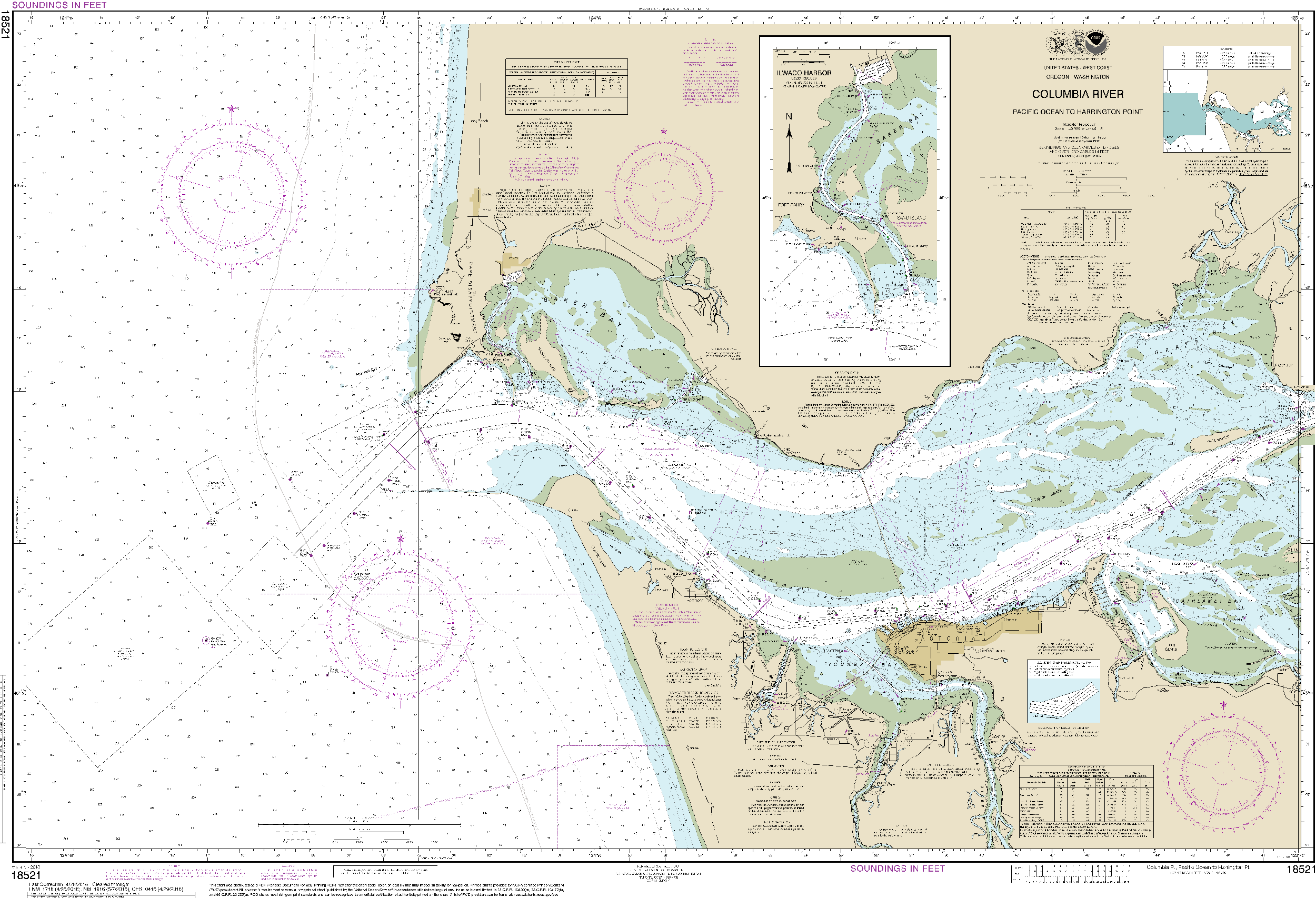 NOAA Nautical Chart 18521: Columbia River Pacific Ocean to Harrington Point;Ilwaco Harbor