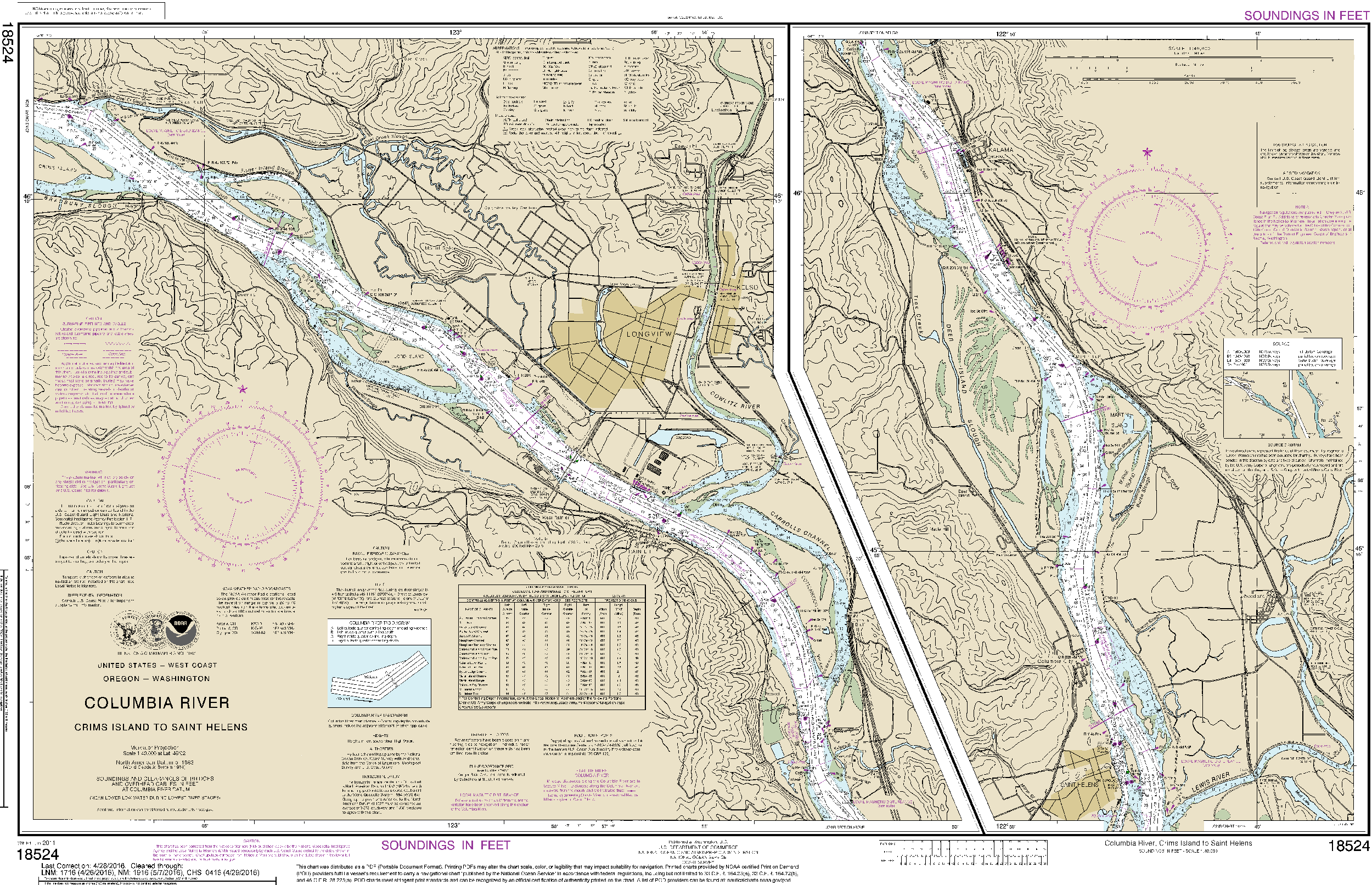 NOAA Nautical Chart 18524: Columbia River Crims Island to Saint Helens