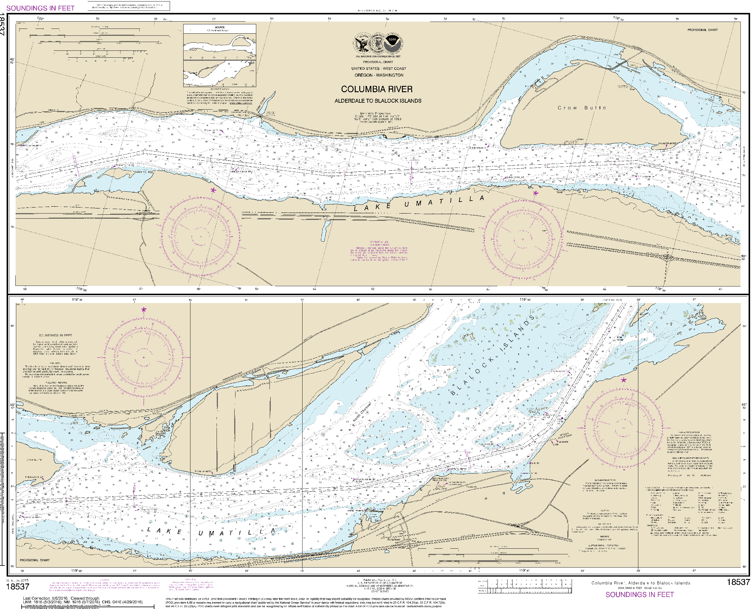 NOAA Nautical Chart 18537: Columbia River Alderdale to Blalock Islands
