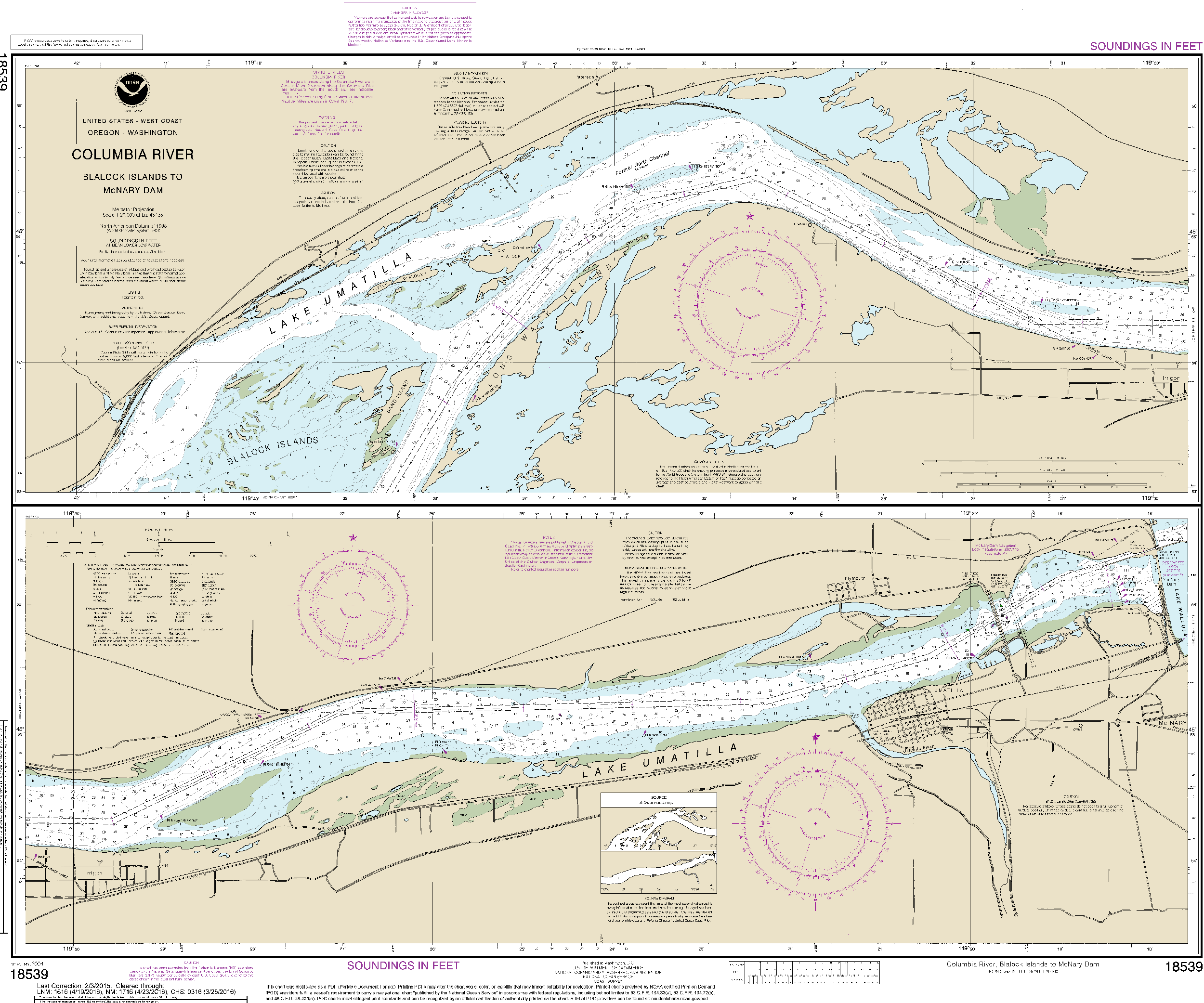 NOAA Nautical Chart 18539: Columbia River Blalock Islands to McNary Dam 